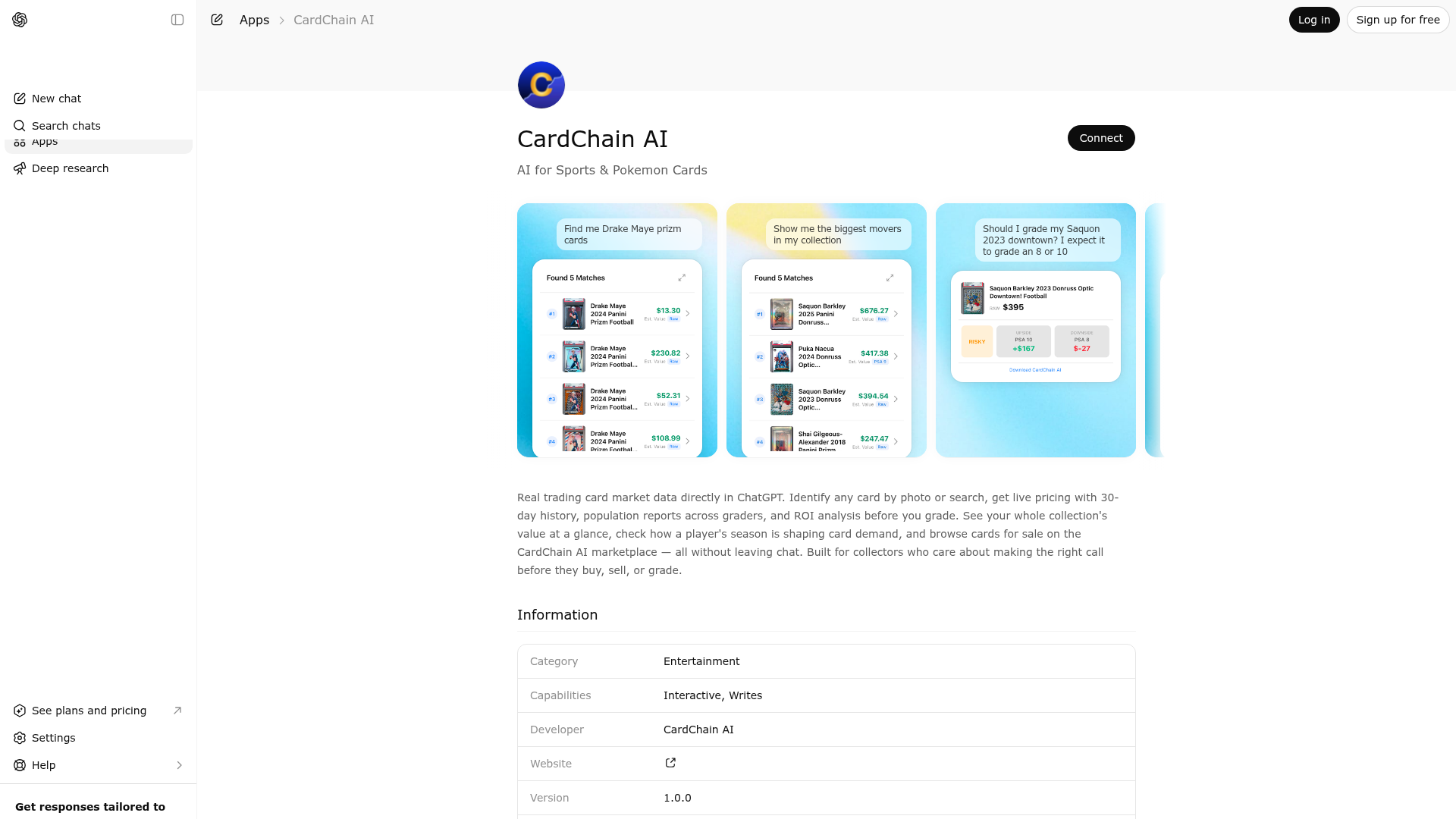 Screenshot of CardChain AI website