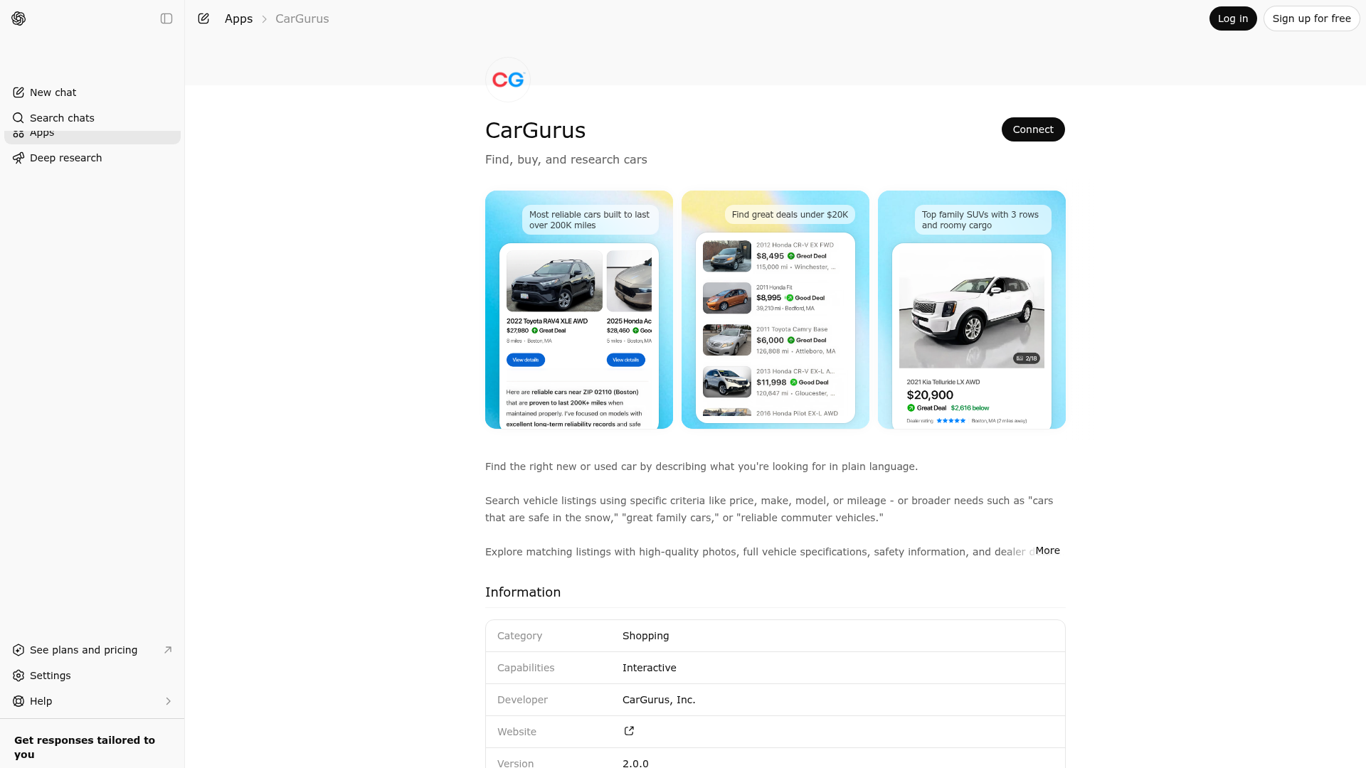 Screenshot of CarGurus website