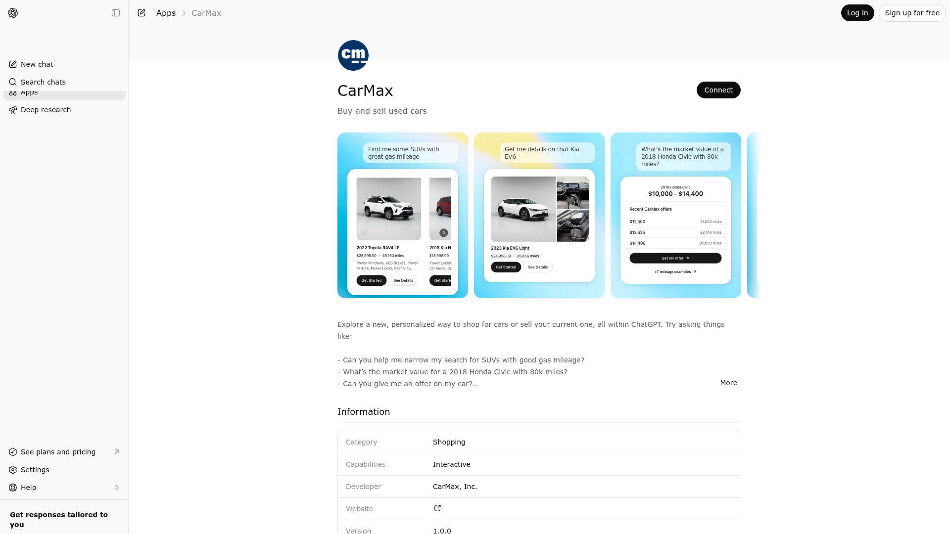 Screenshot of CarMax website