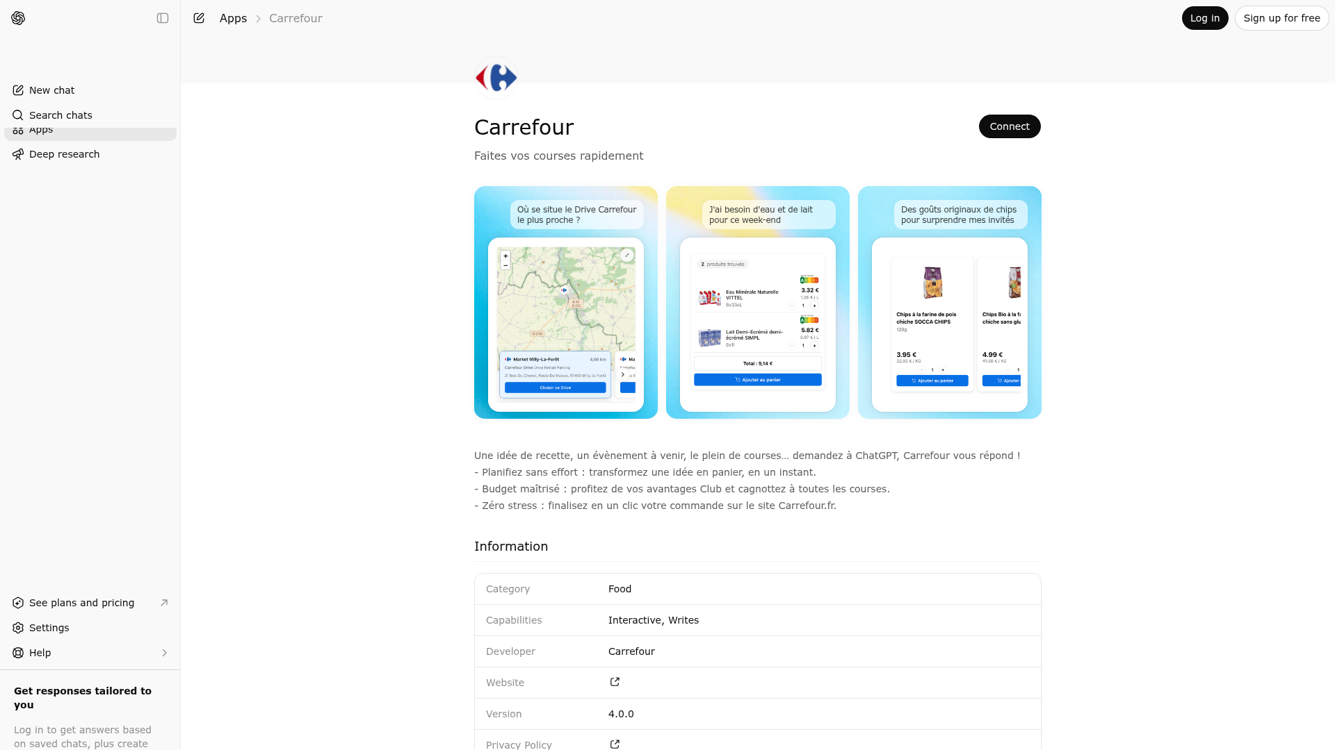 Screenshot of Carrefour website