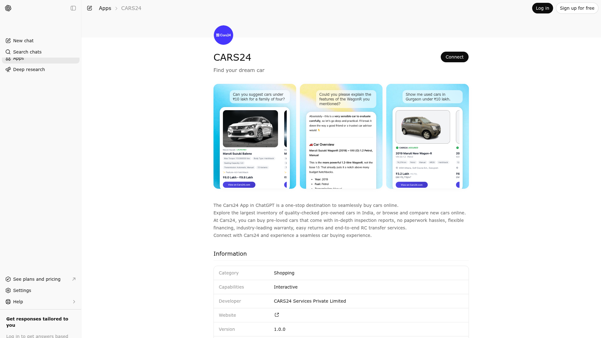Screenshot of CARS24 website