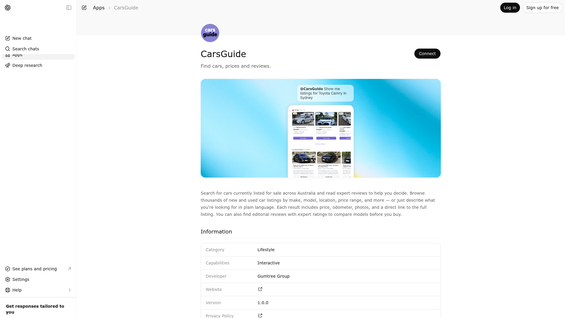 Screenshot of CarsGuide website