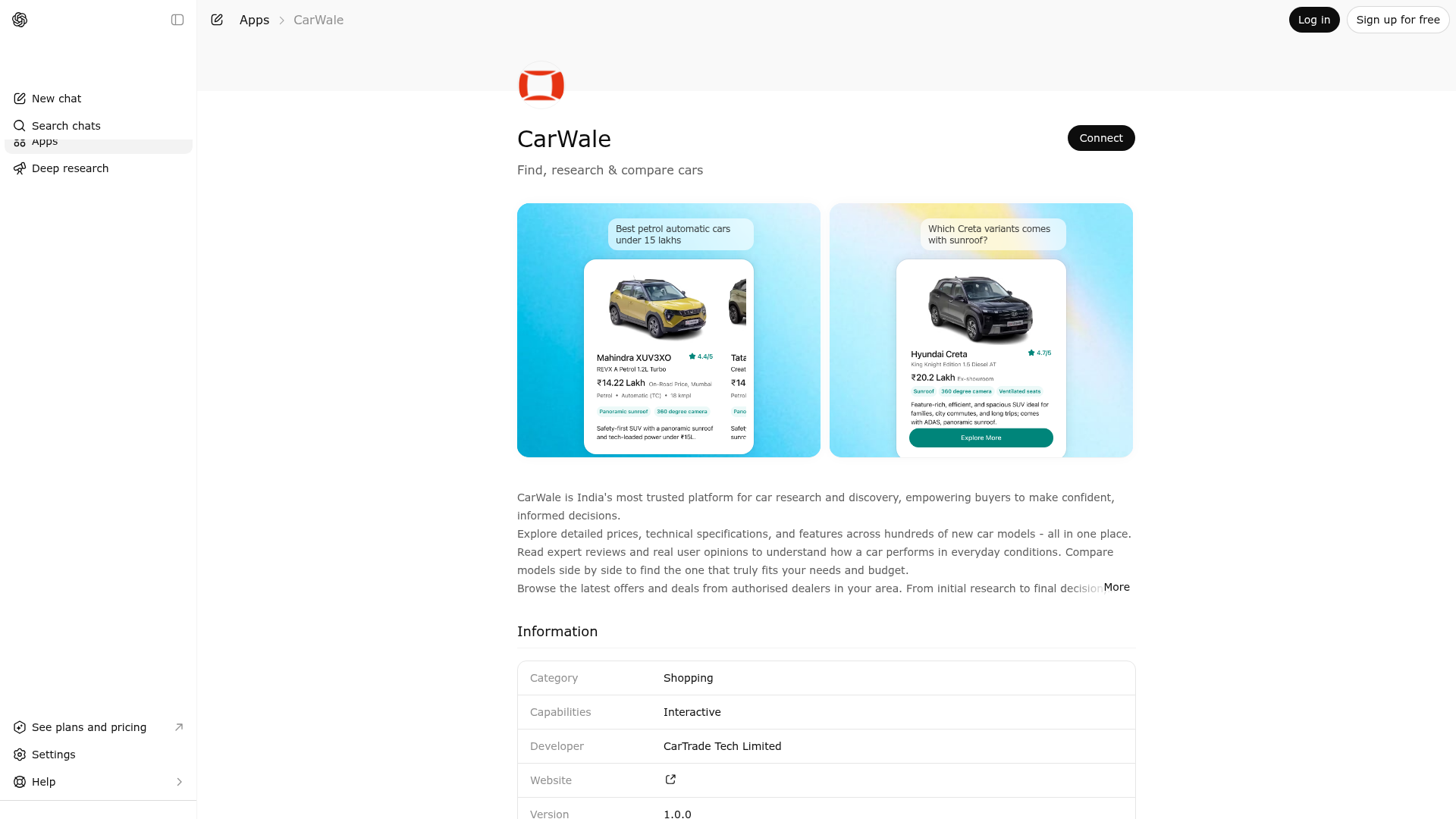 Screenshot of CarWale website