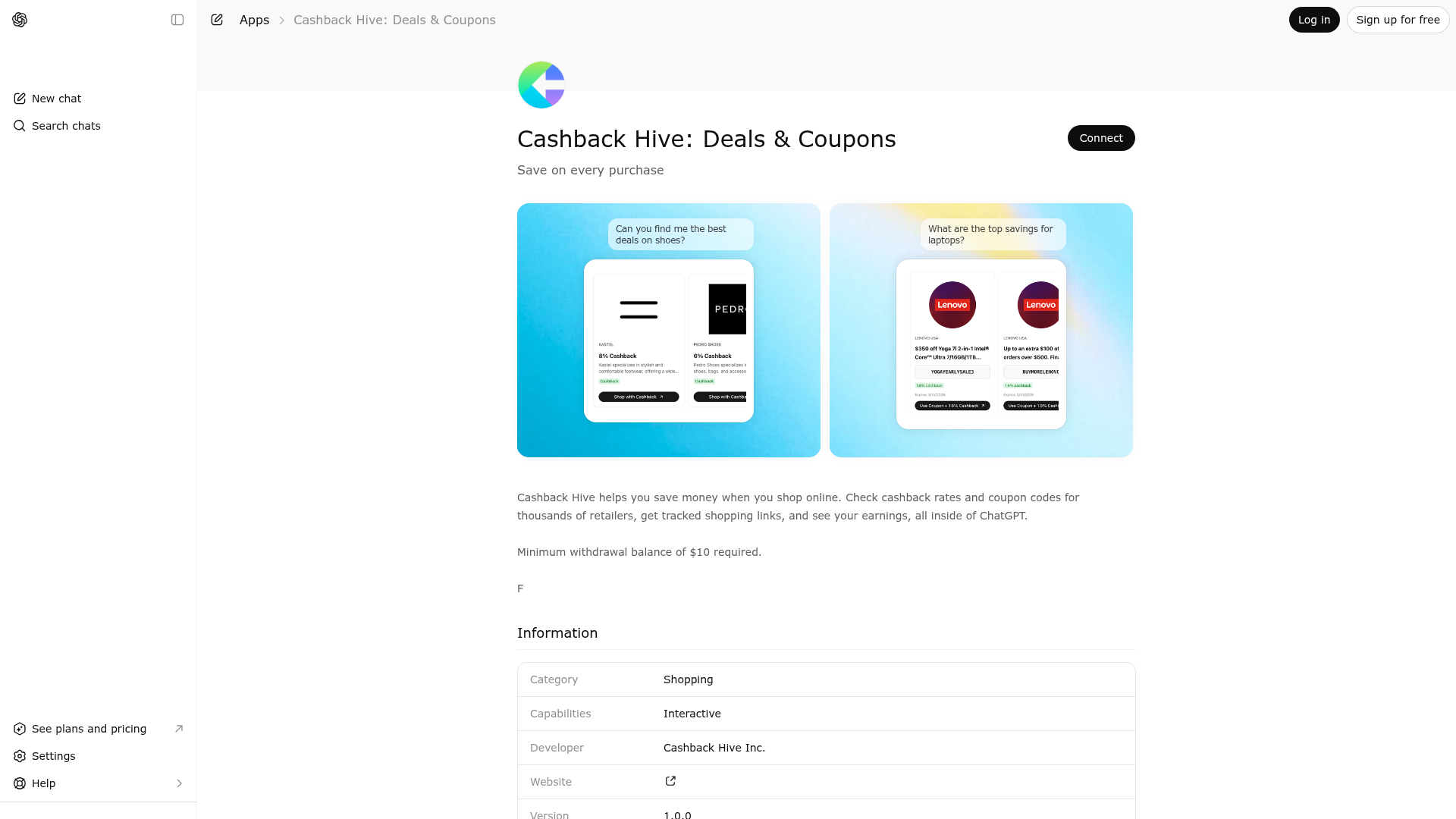 Screenshot of Cashback Hive: Deals & Coupons website