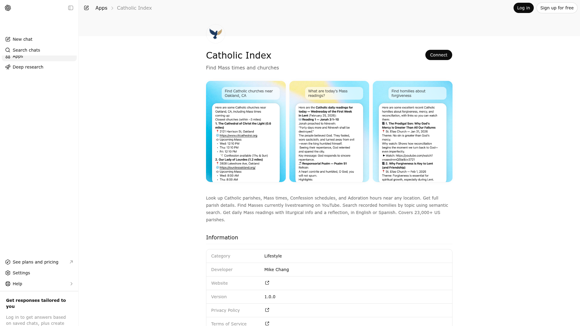 Screenshot of Catholic Index  website