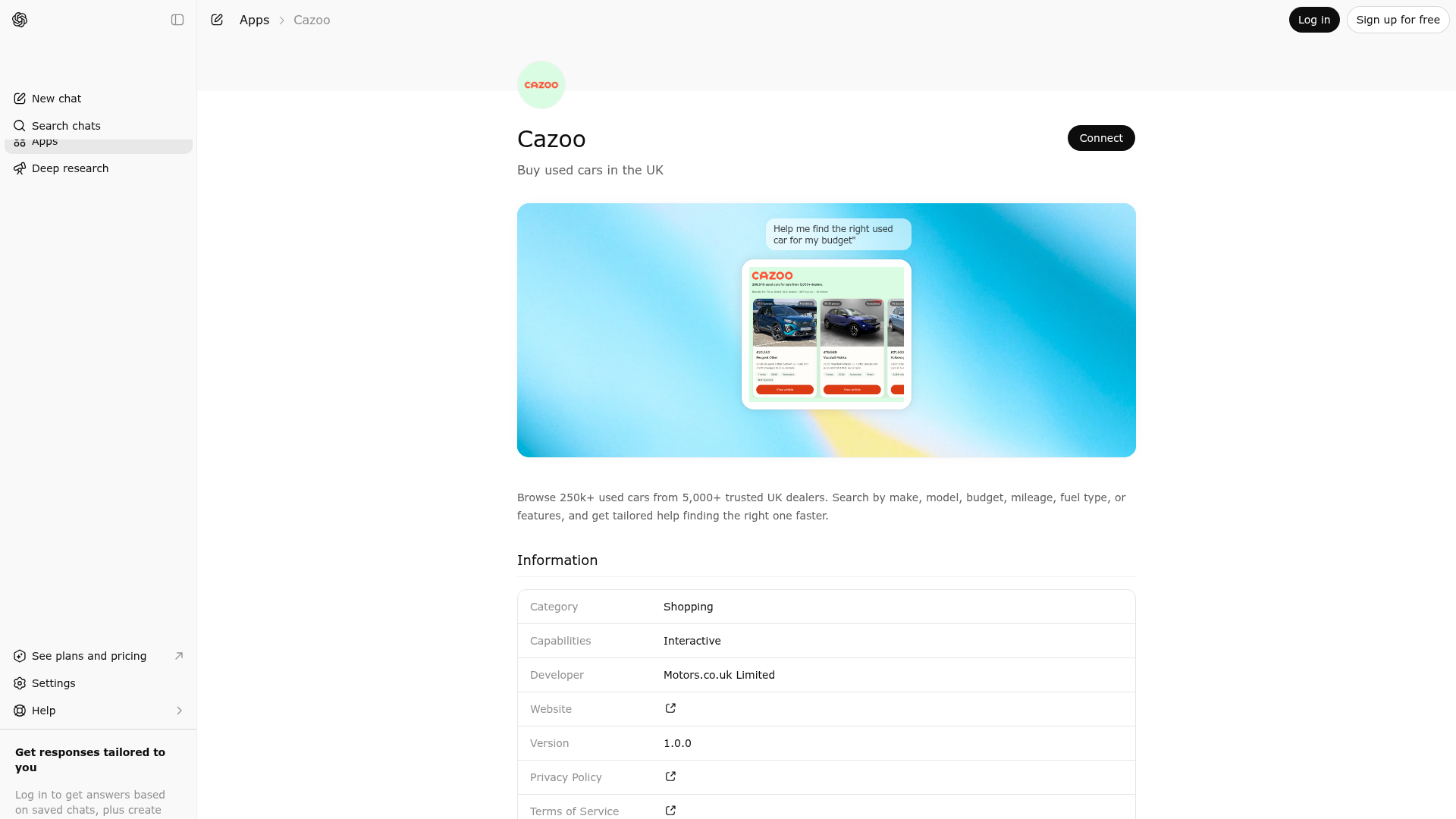 Screenshot of Cazoo website