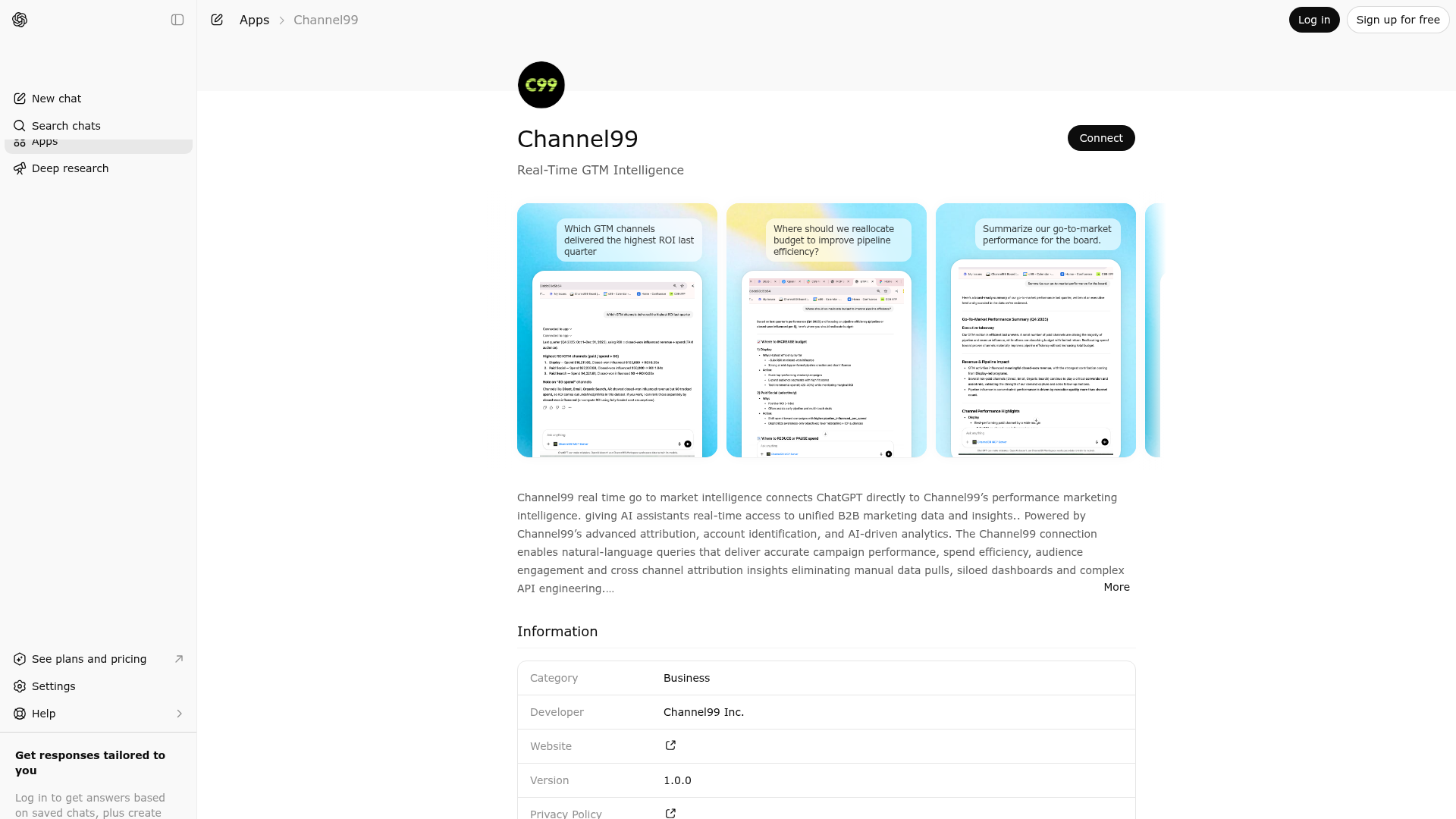 Screenshot of Channel99 website