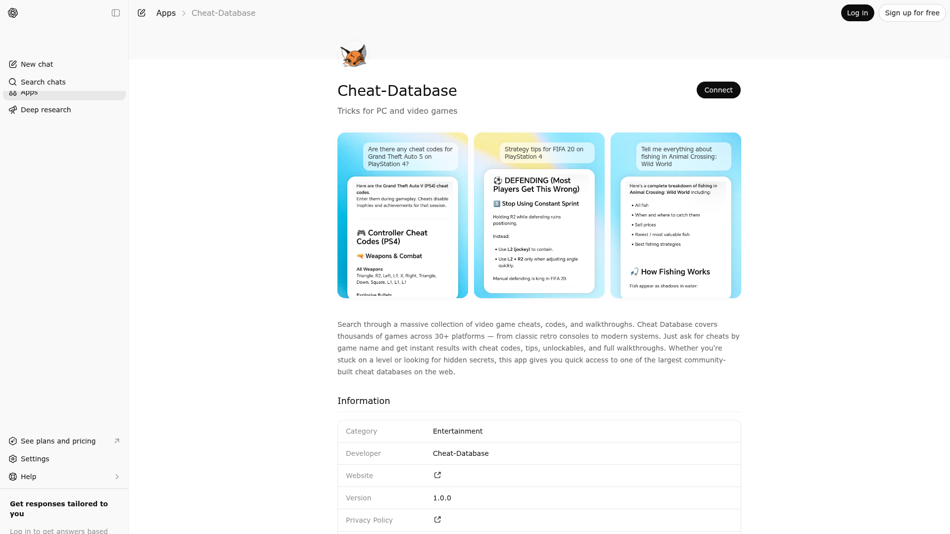 Screenshot of Cheat-Database website