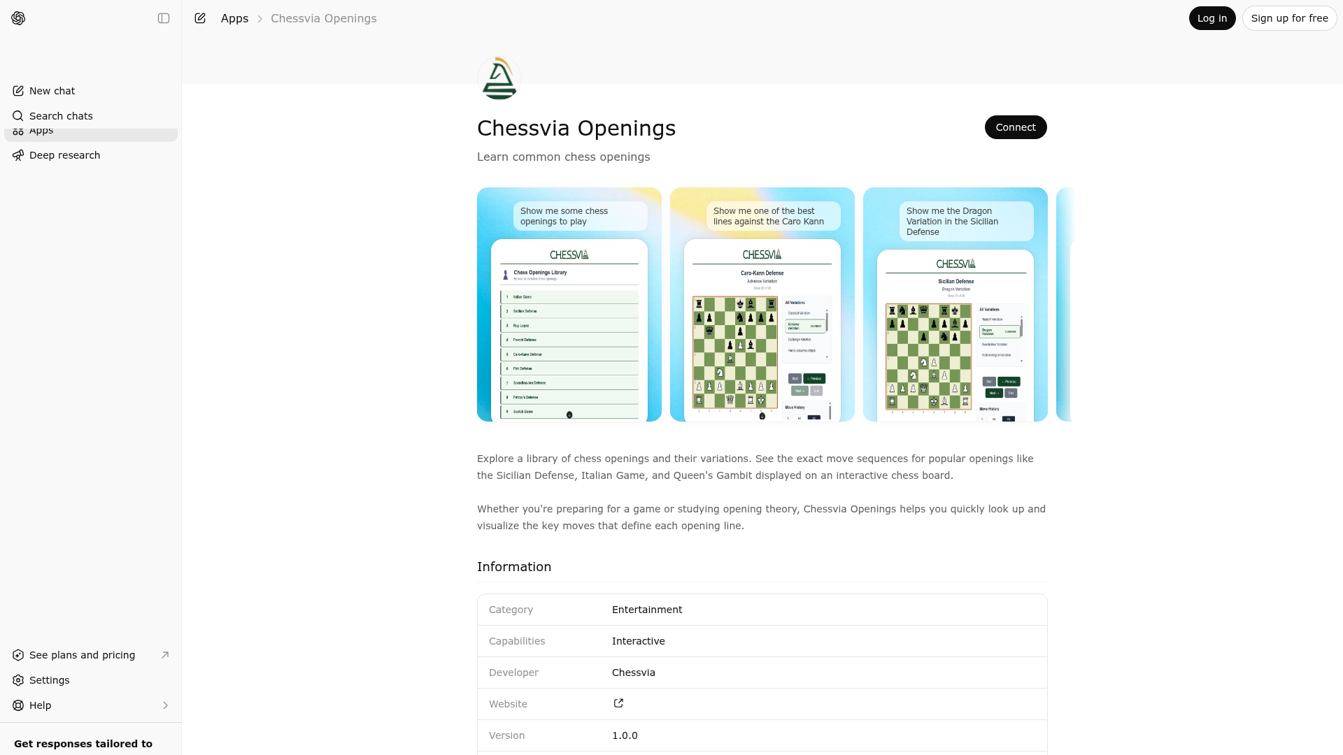Screenshot of Chessvia Openings website
