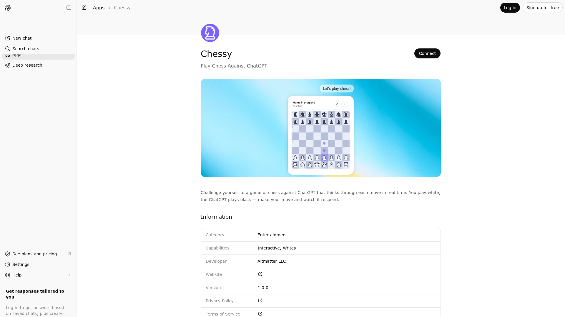 Screenshot of Chessy website