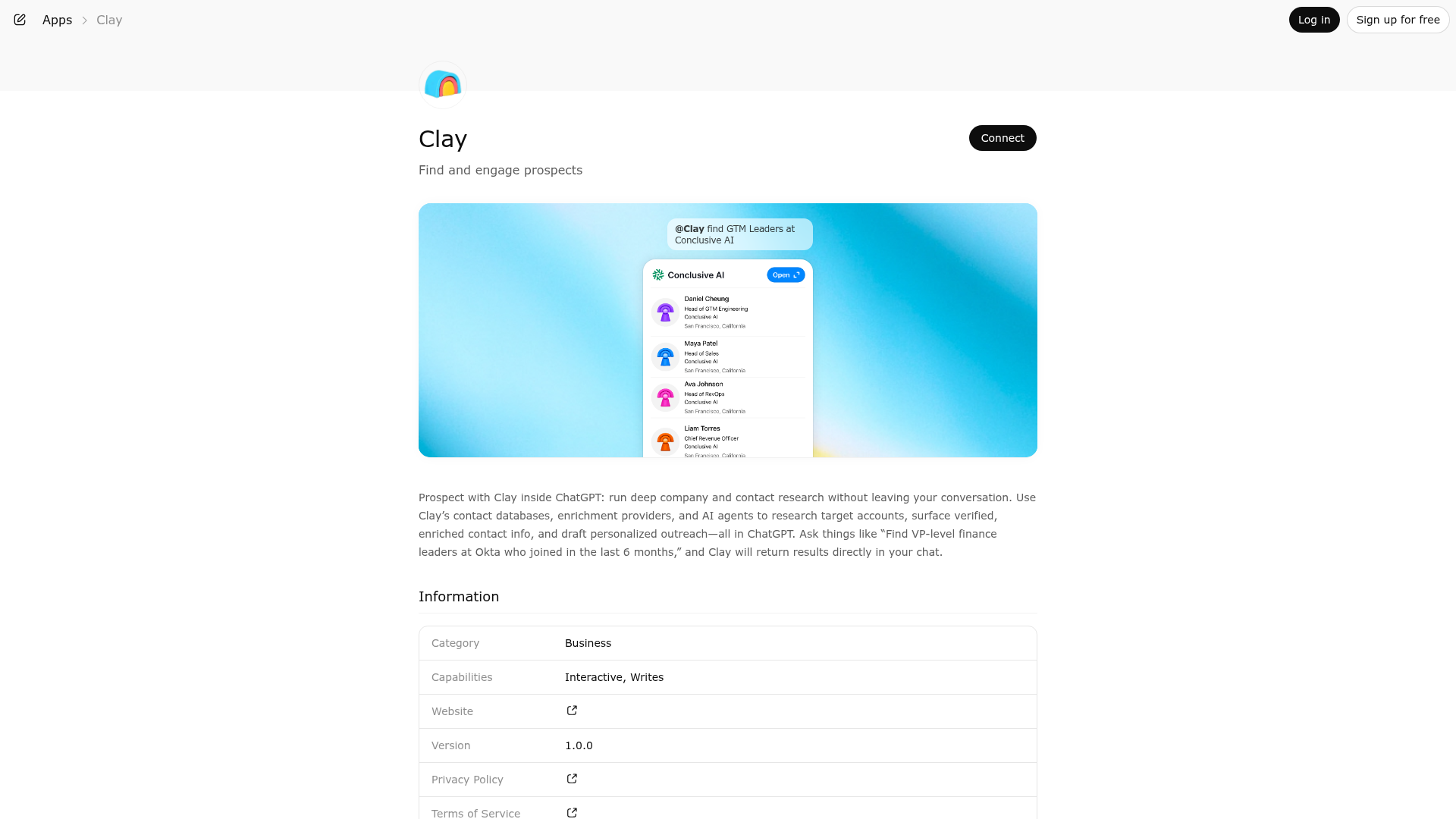 Screenshot of Clay website