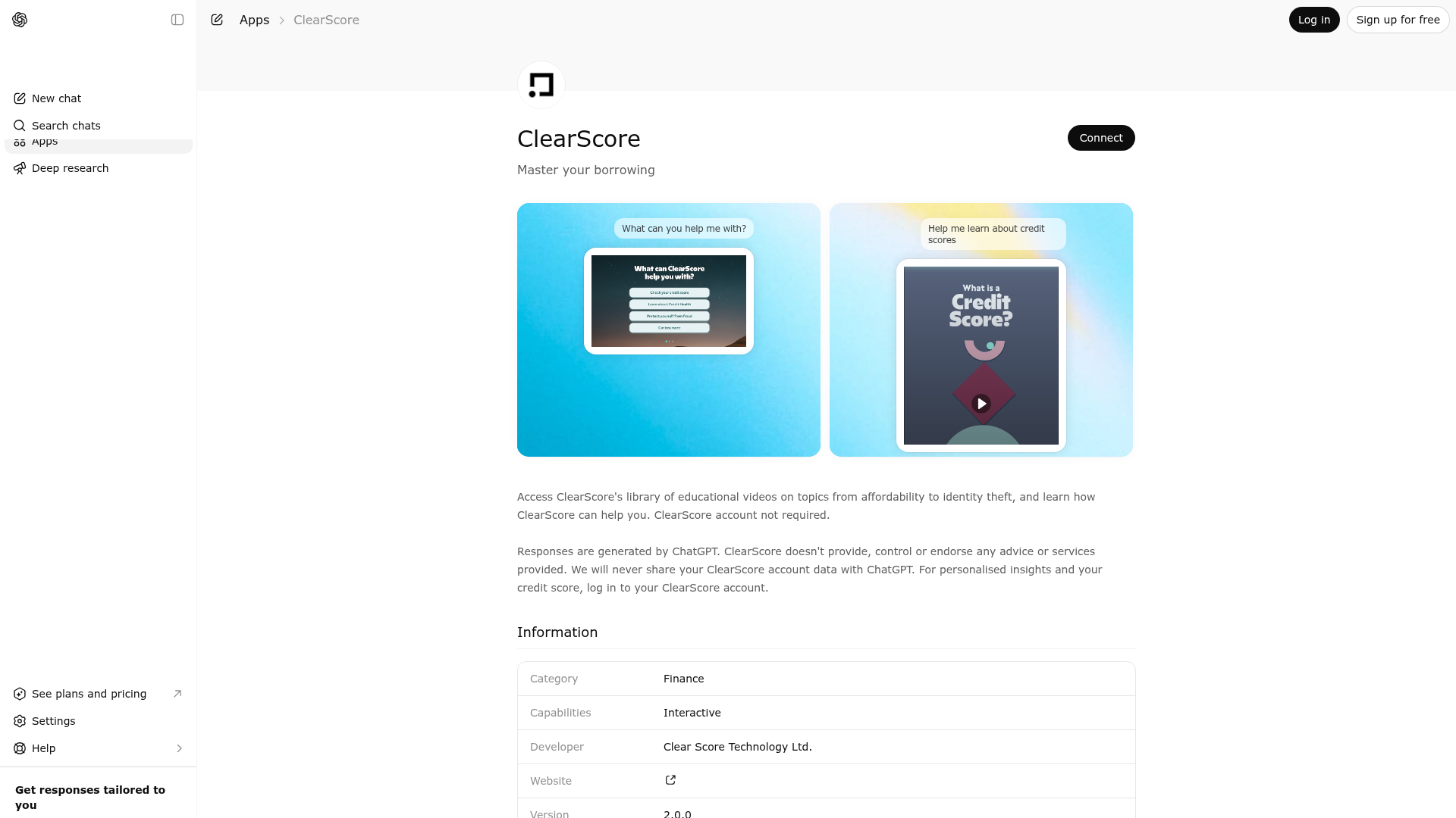 Screenshot of ClearScore website