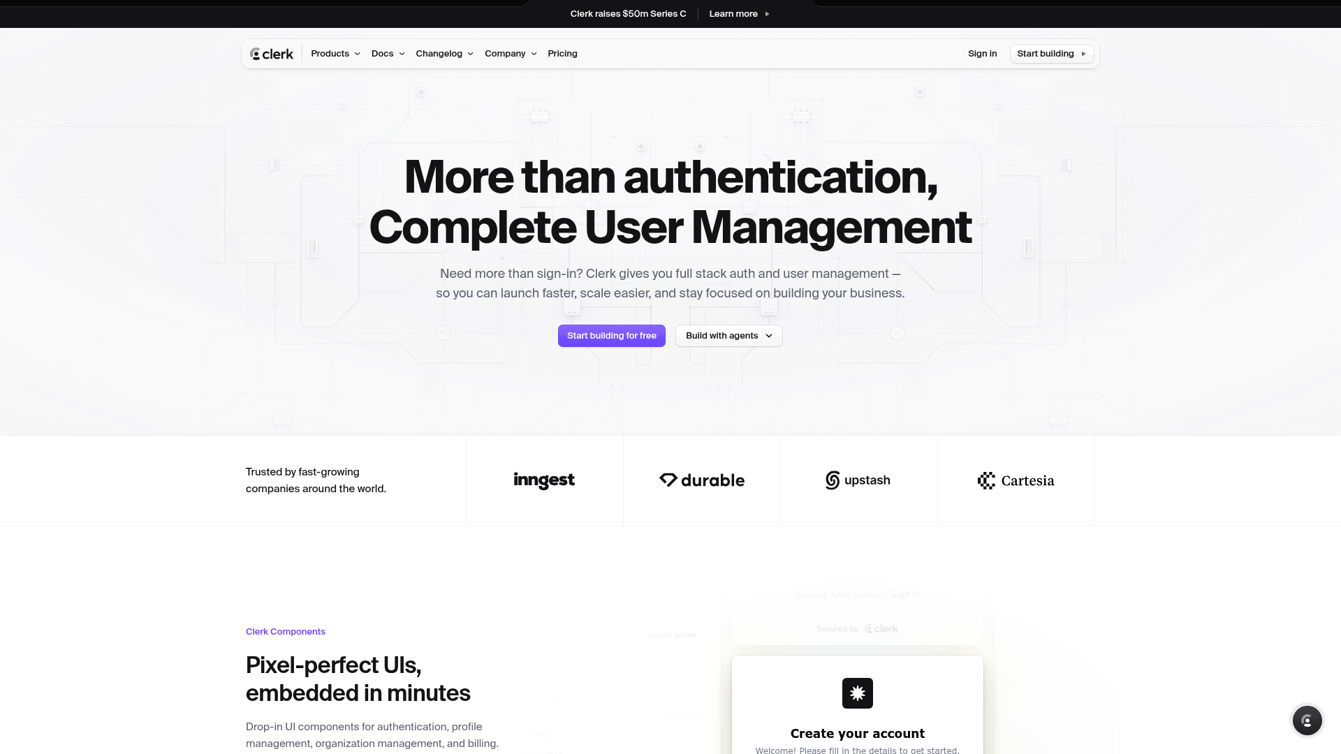 Screenshot of Clerk website