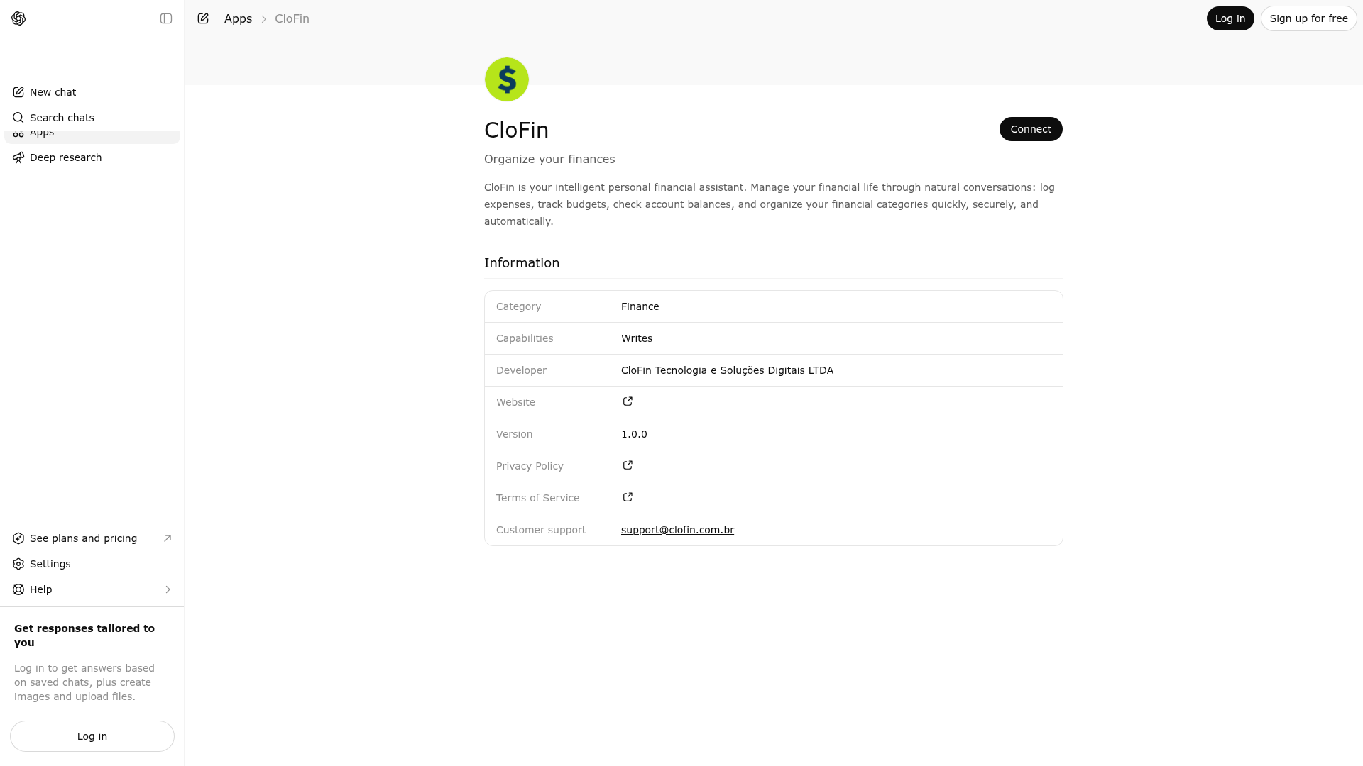 Screenshot of CloFin website