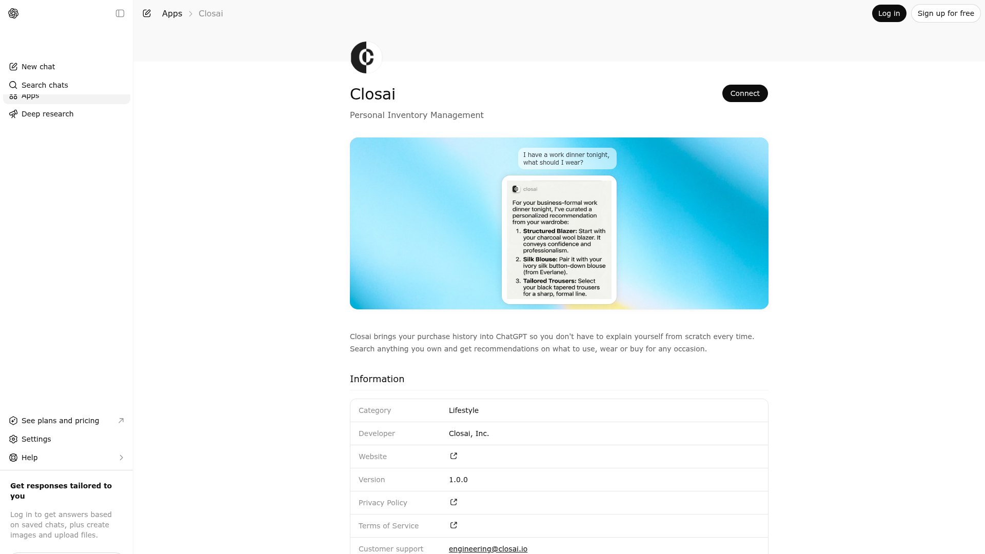 Screenshot of Closai website