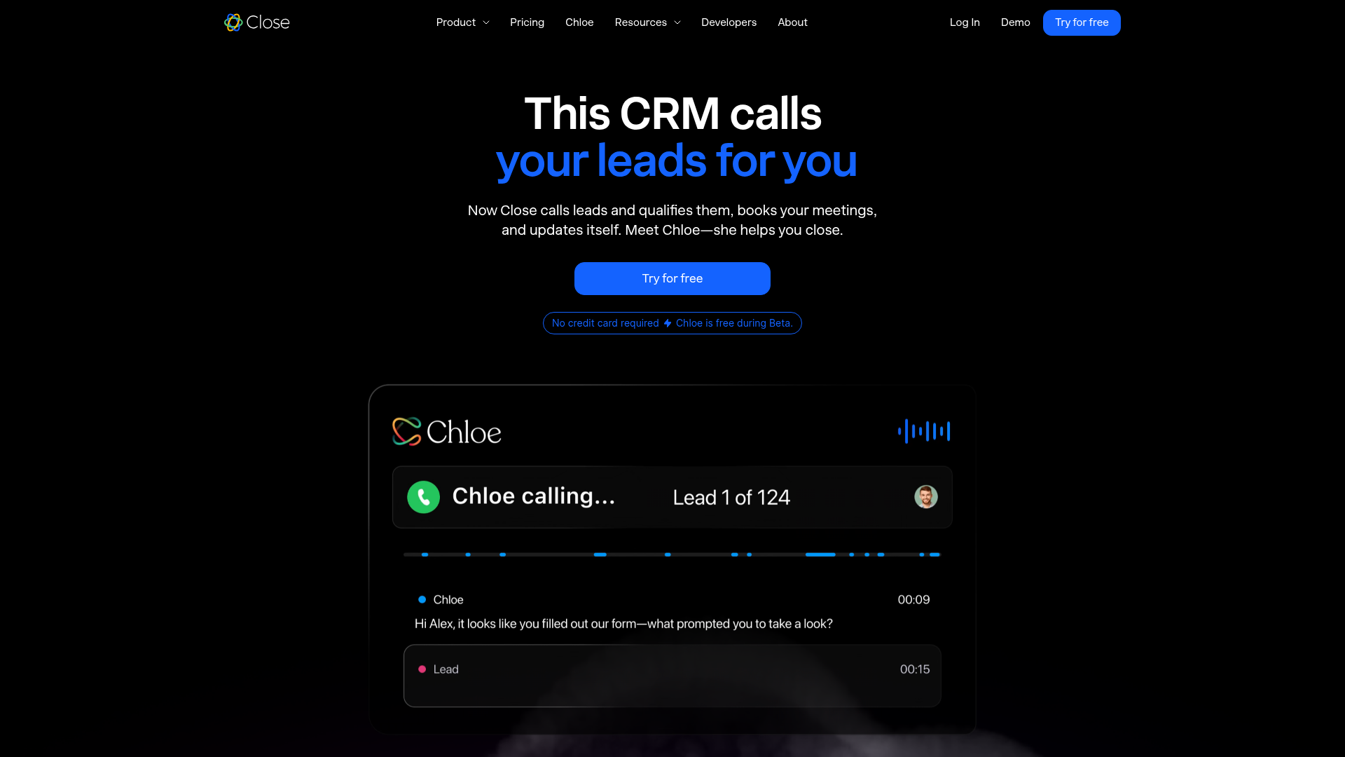 Screenshot of Close website