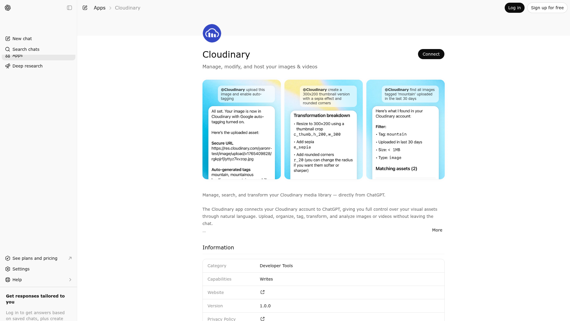 Screenshot of Cloudinary website