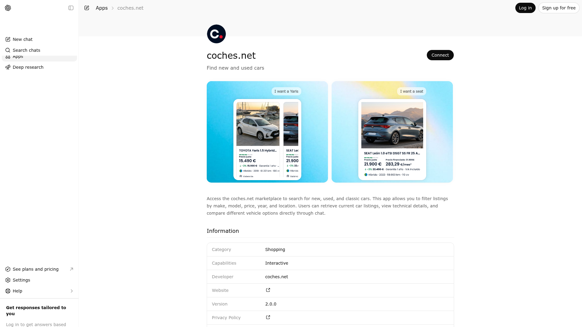 Screenshot of coches.net website