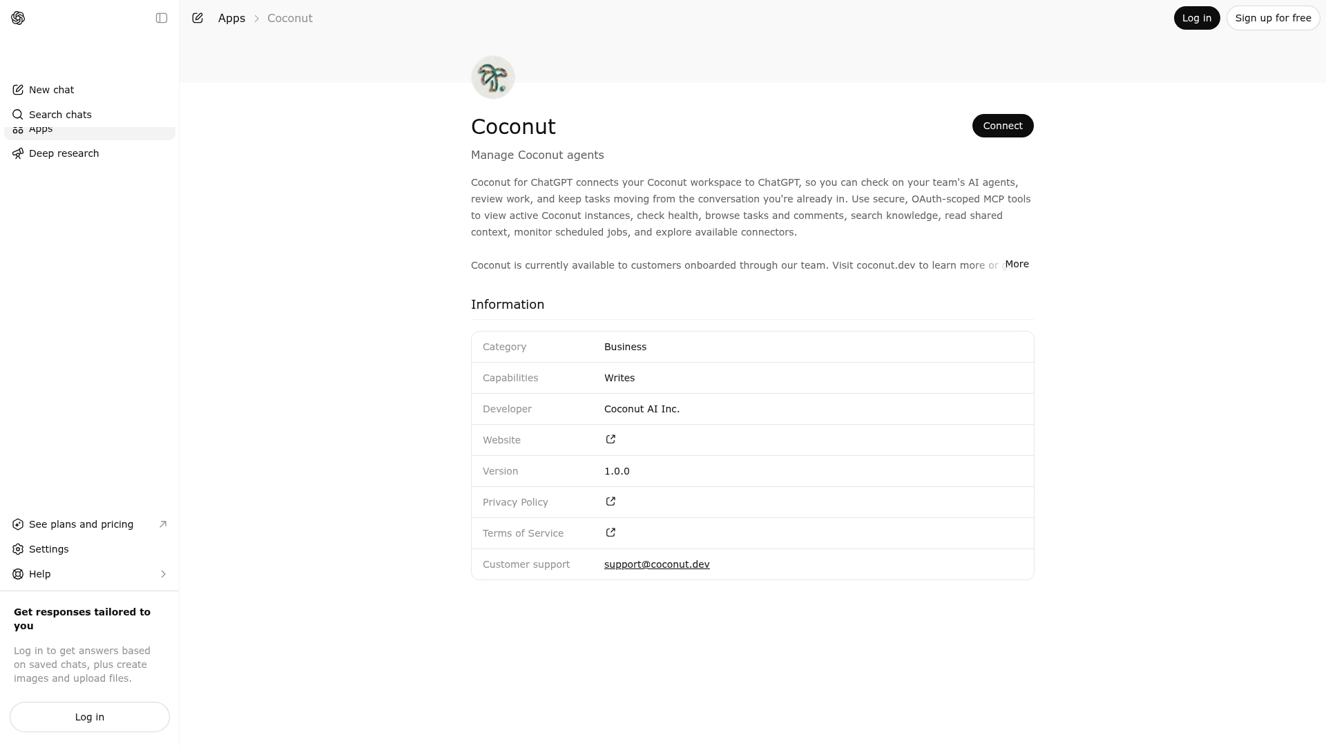 Screenshot of Coconut website