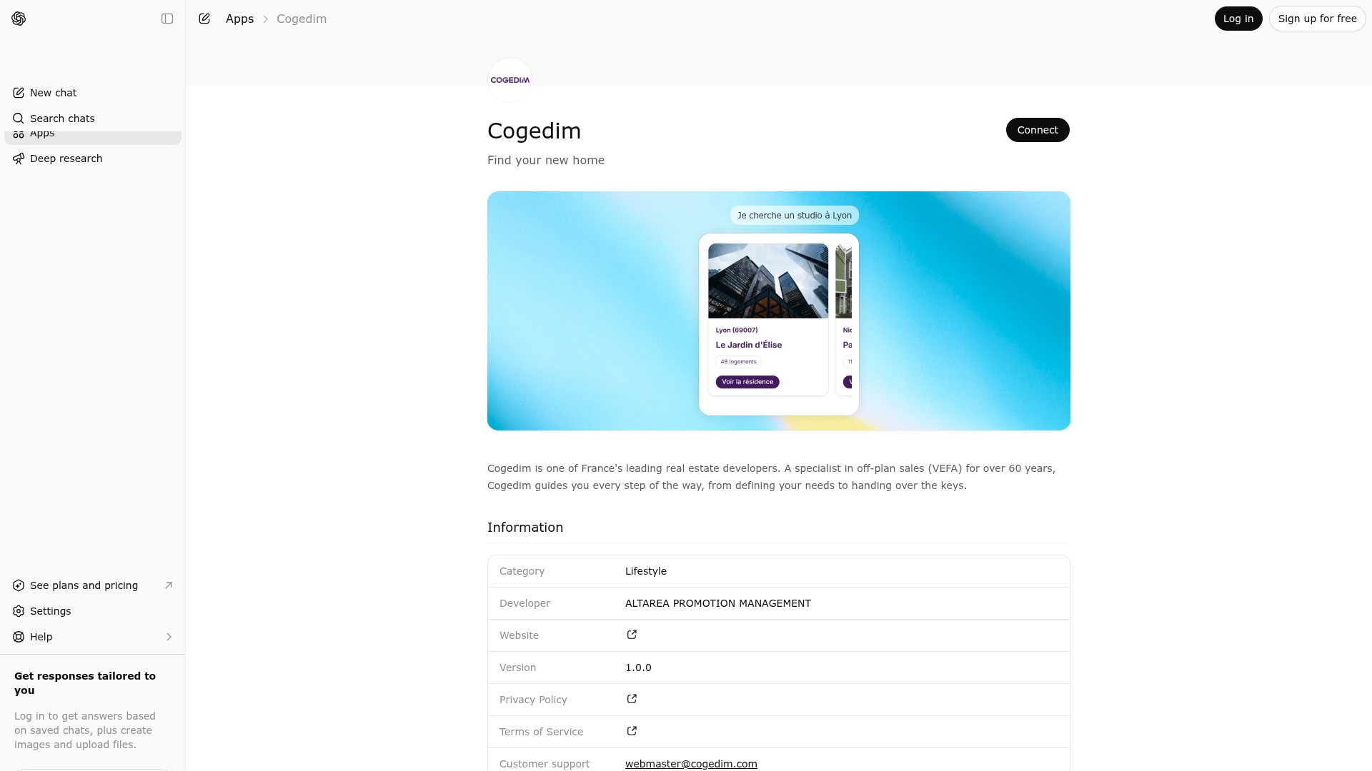 Screenshot of Cogedim website