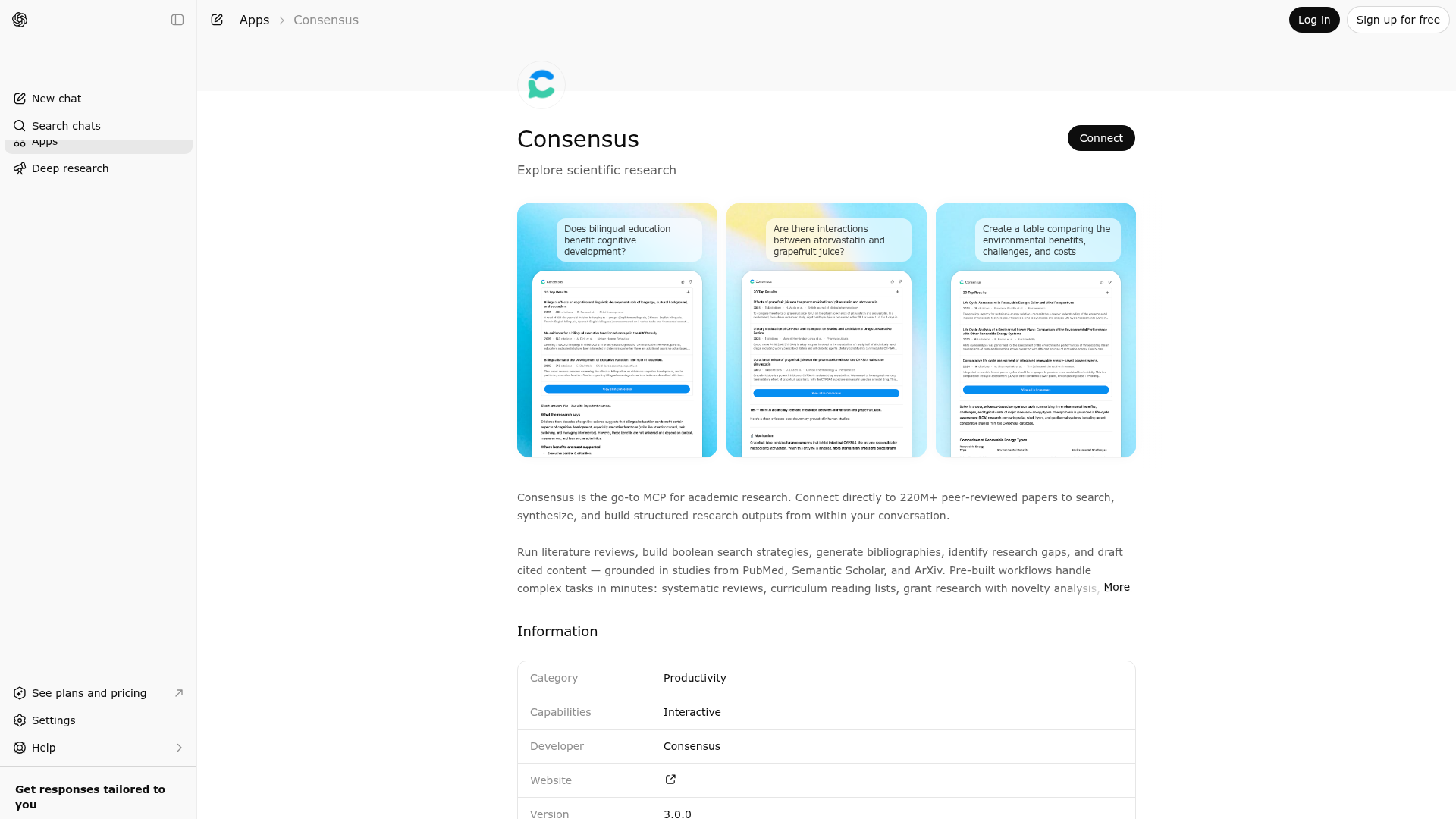 Screenshot of Consensus website