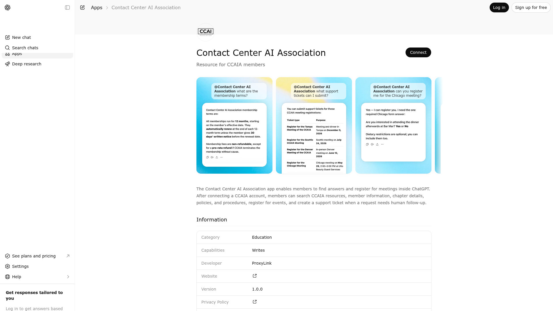 Screenshot of Contact Center AI Association website