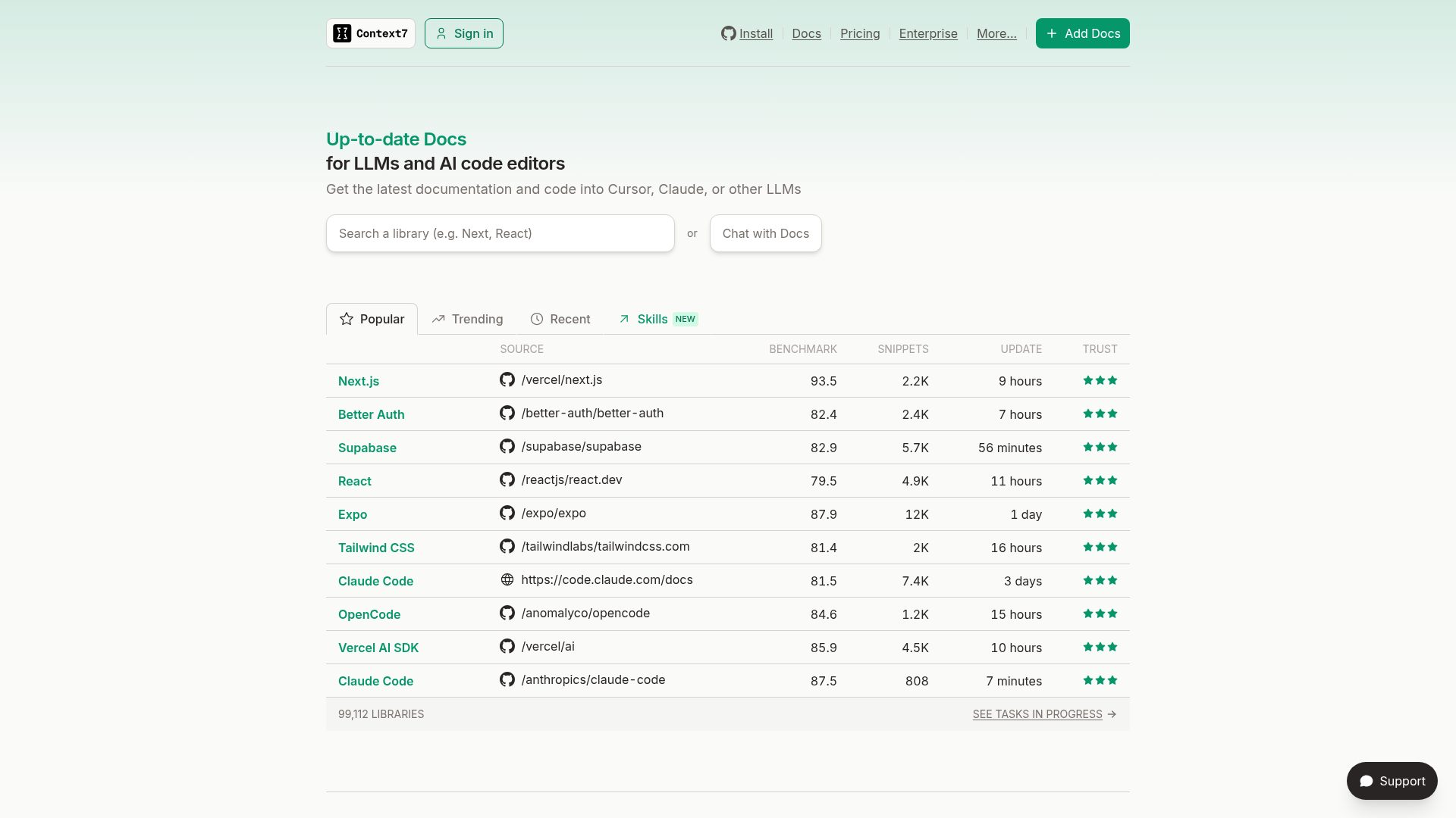 Screenshot of Context7 website