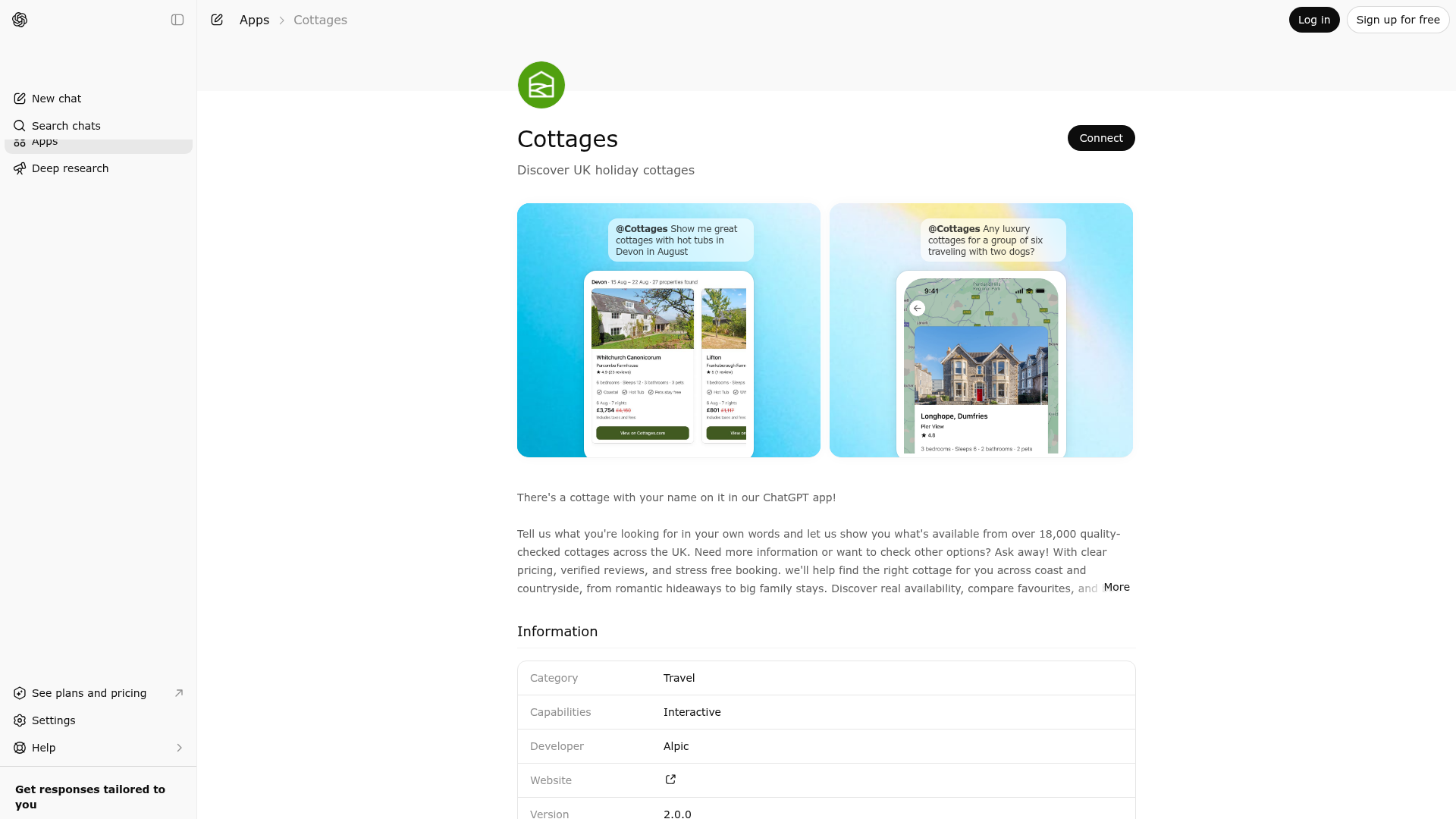 Screenshot of Cottages website