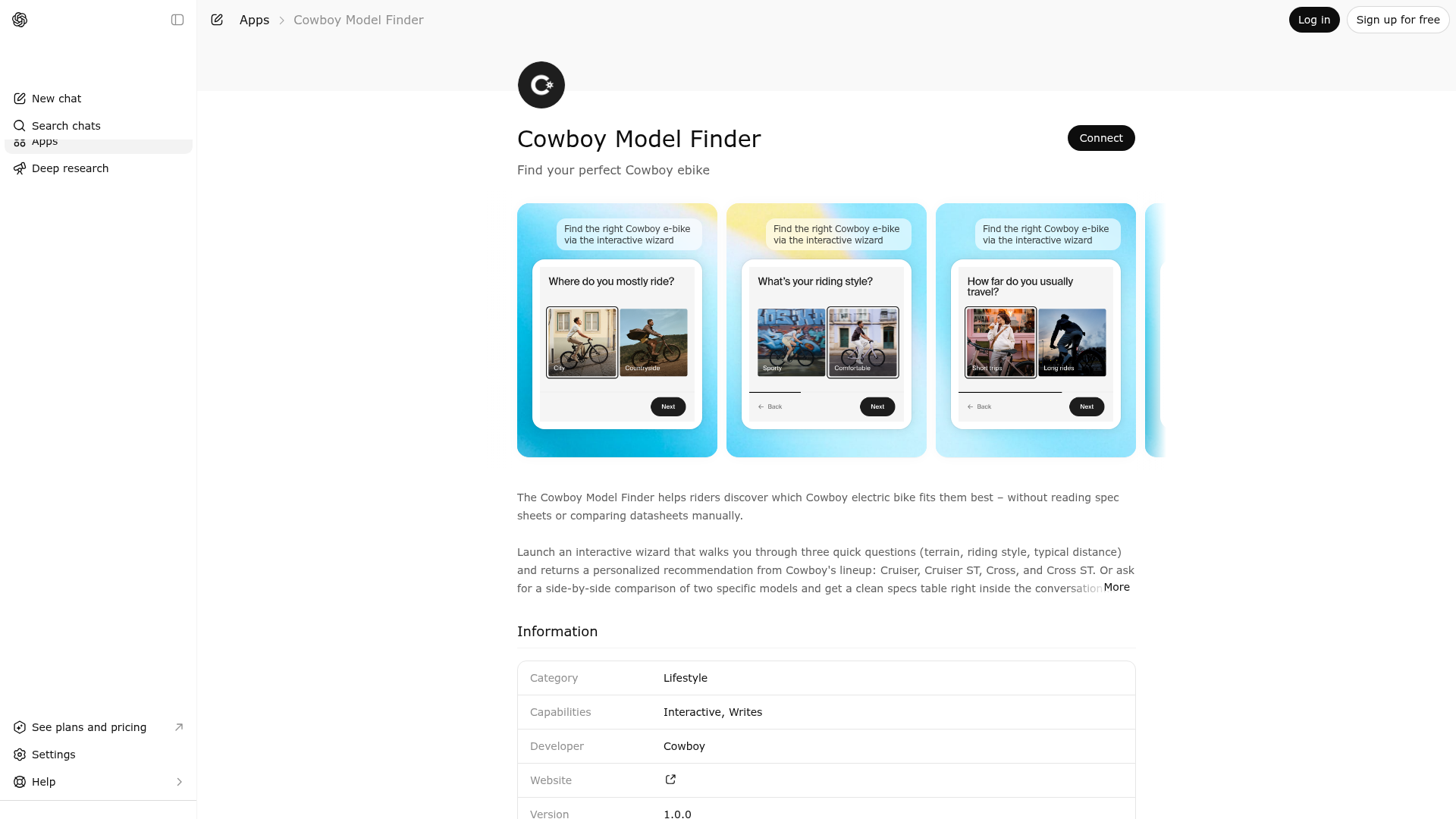 Screenshot of Cowboy Model Finder website