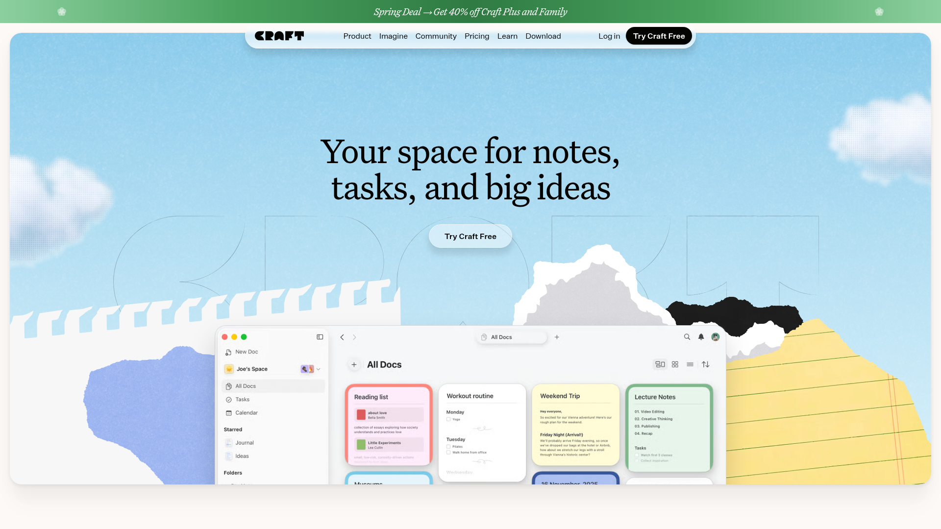 Screenshot of Craft website