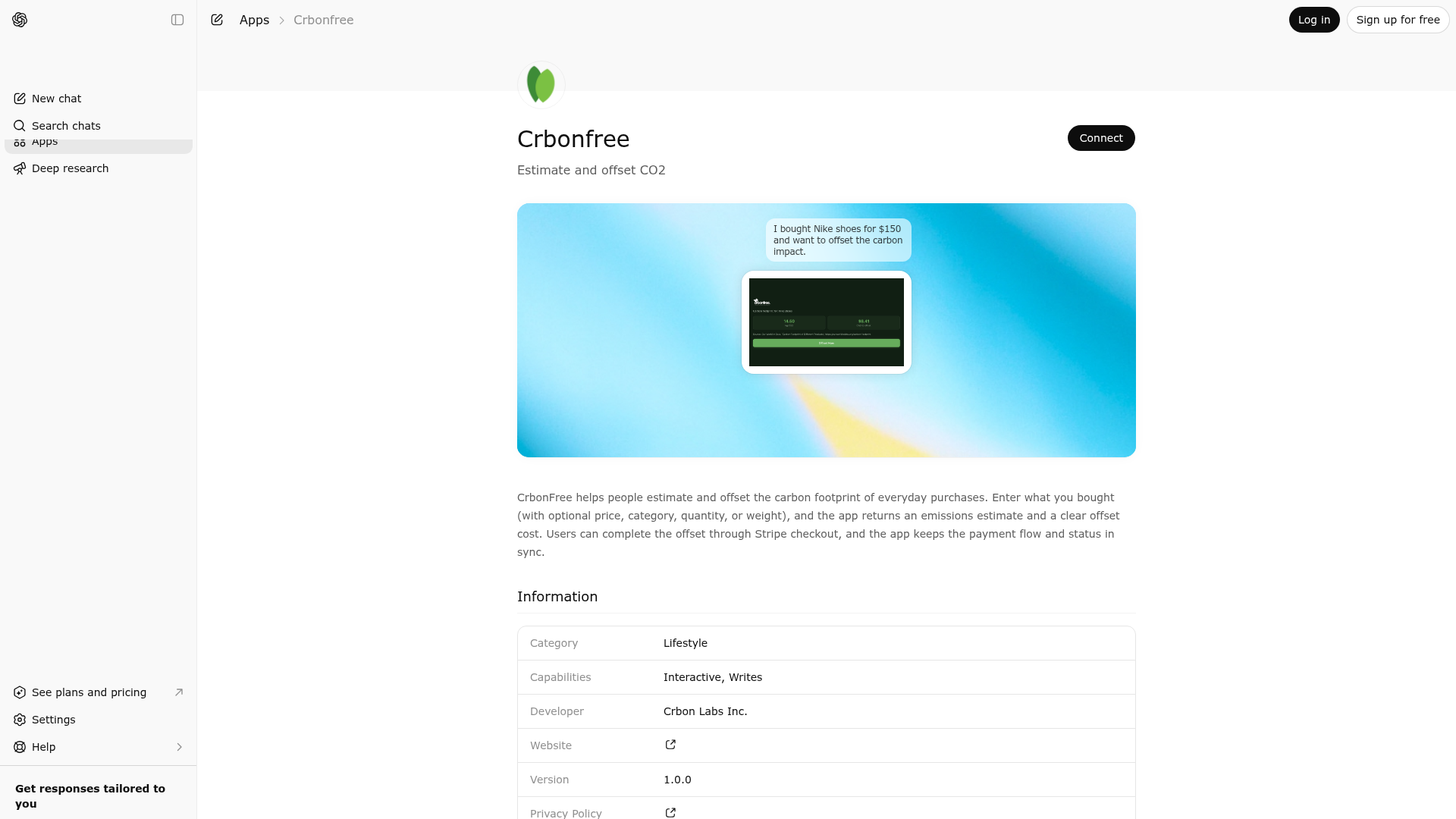 Screenshot of Crbonfree website