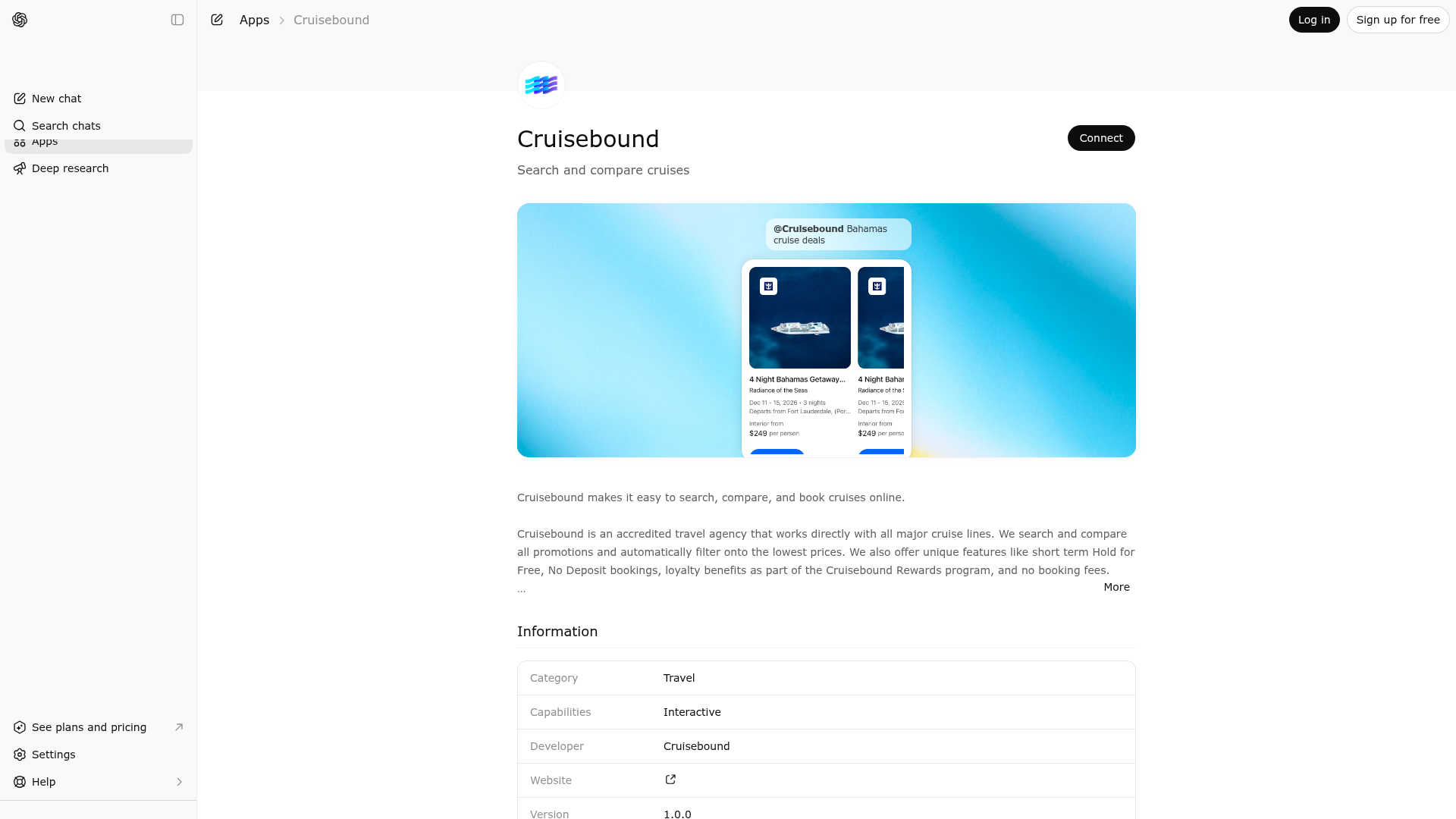 Screenshot of Cruisebound website
