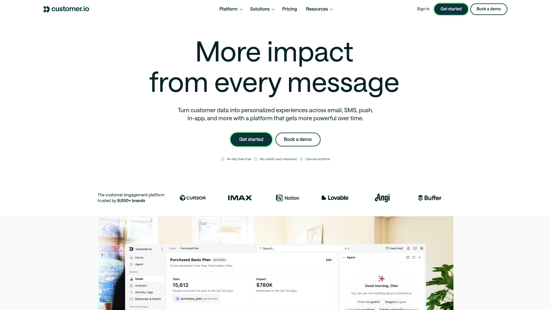 Screenshot of Customer.io website