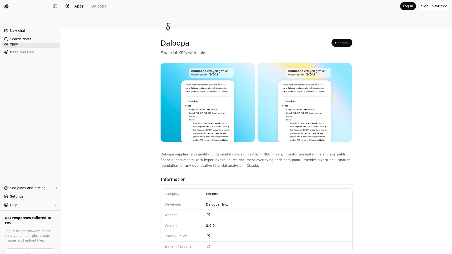 Screenshot of Daloopa website