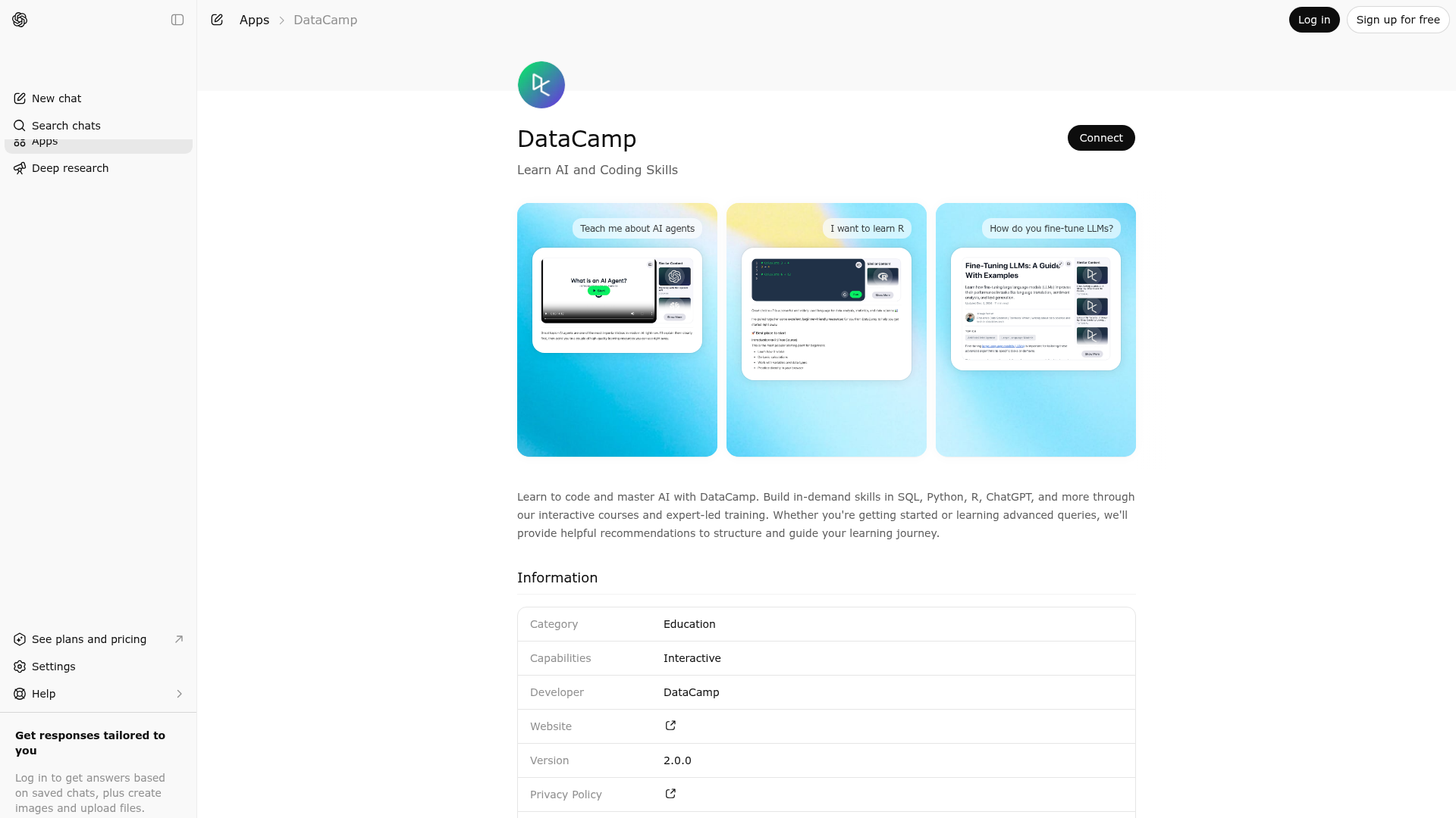 Screenshot of DataCamp website