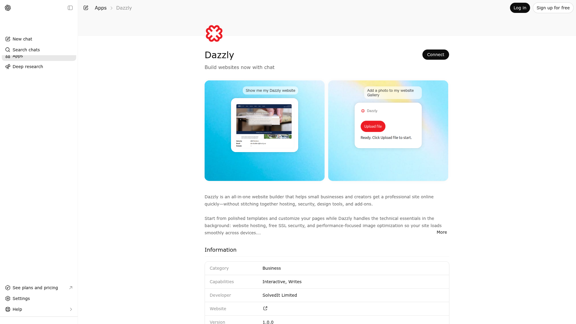 Screenshot of Dazzly website