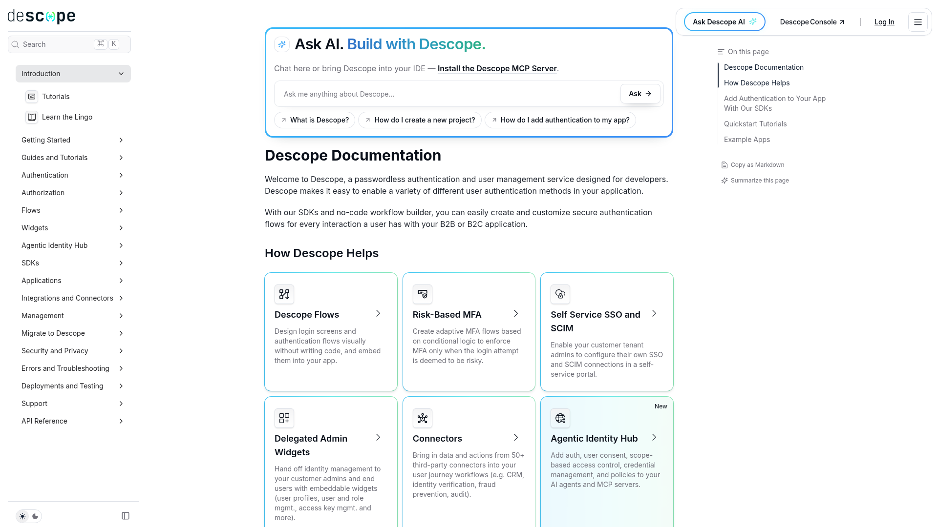 Screenshot of Descope Docs website