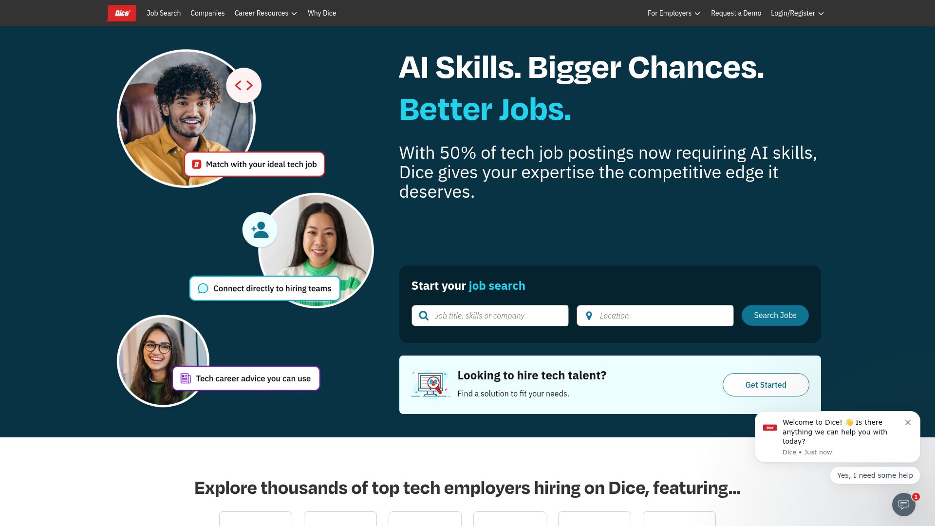 Screenshot of Dice website