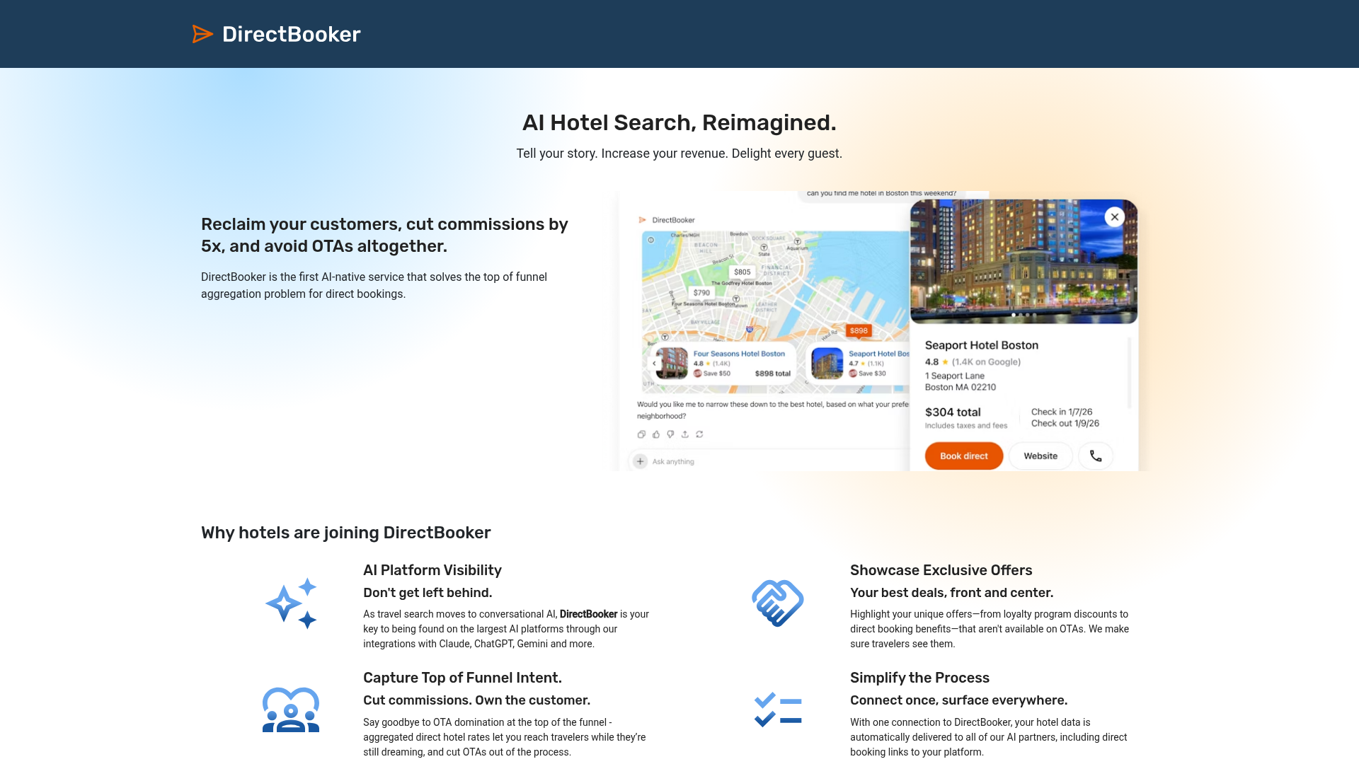 Screenshot of DirectBooker website