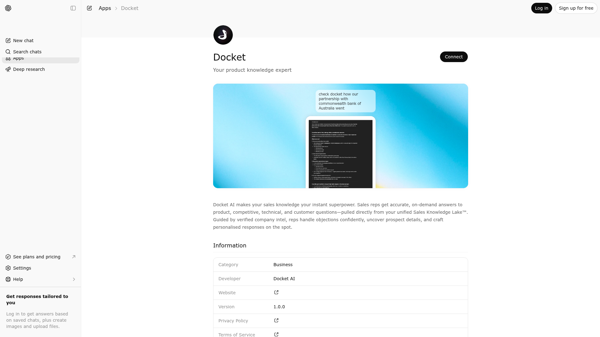 Screenshot of Docket website