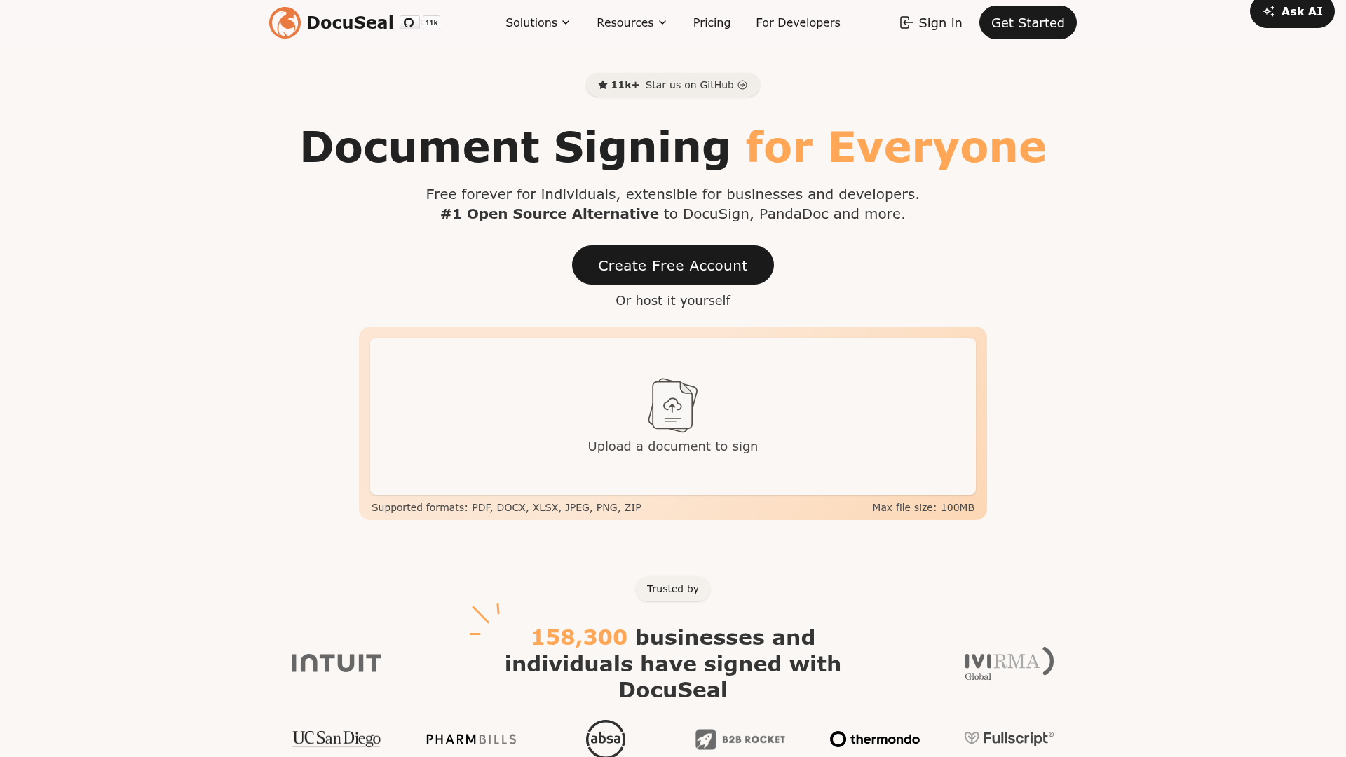 Screenshot of DocuSeal website