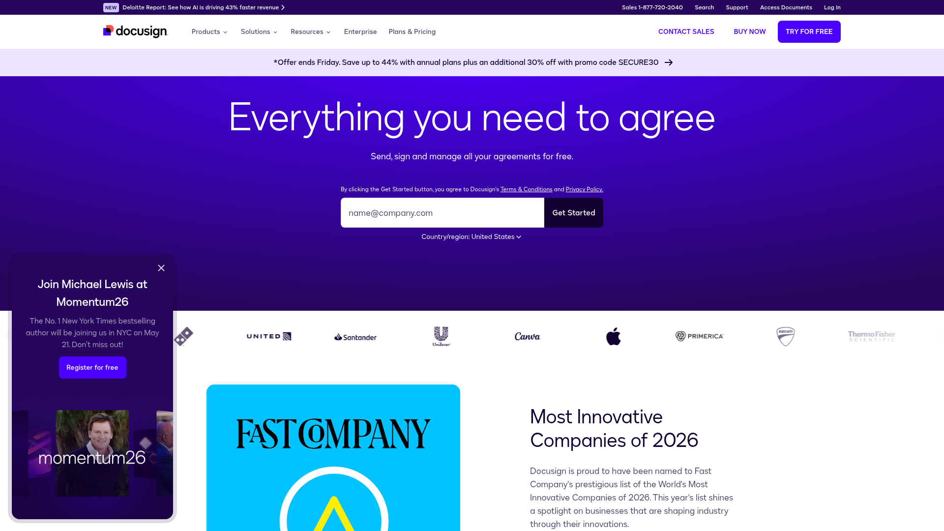Screenshot of Docusign website