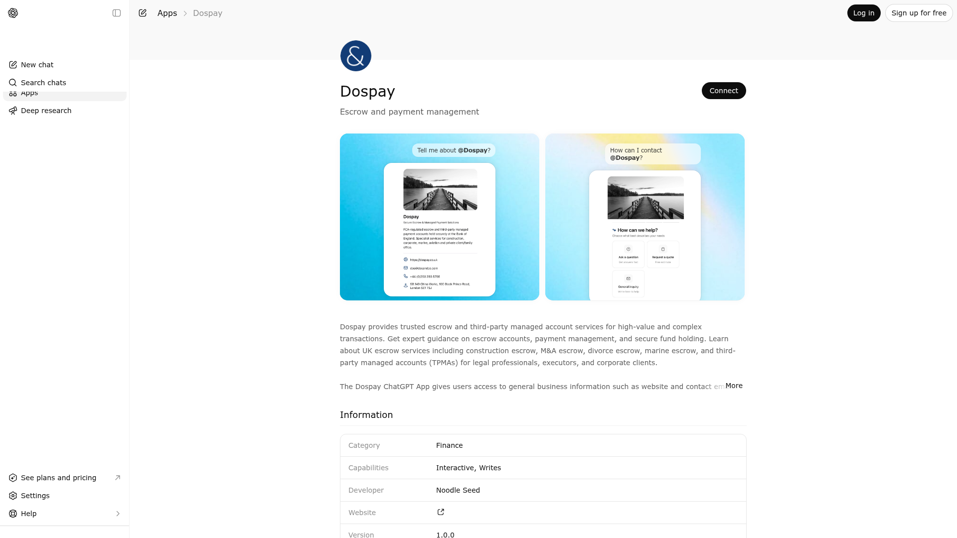 Screenshot of Dospay website
