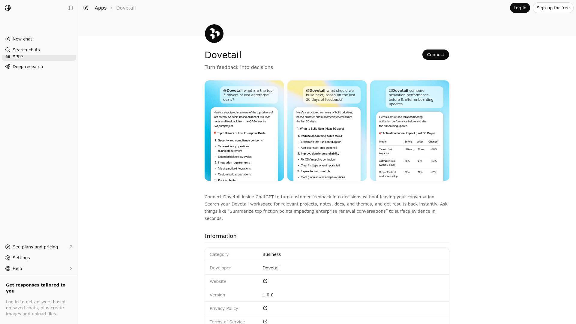 Screenshot of Dovetail  website