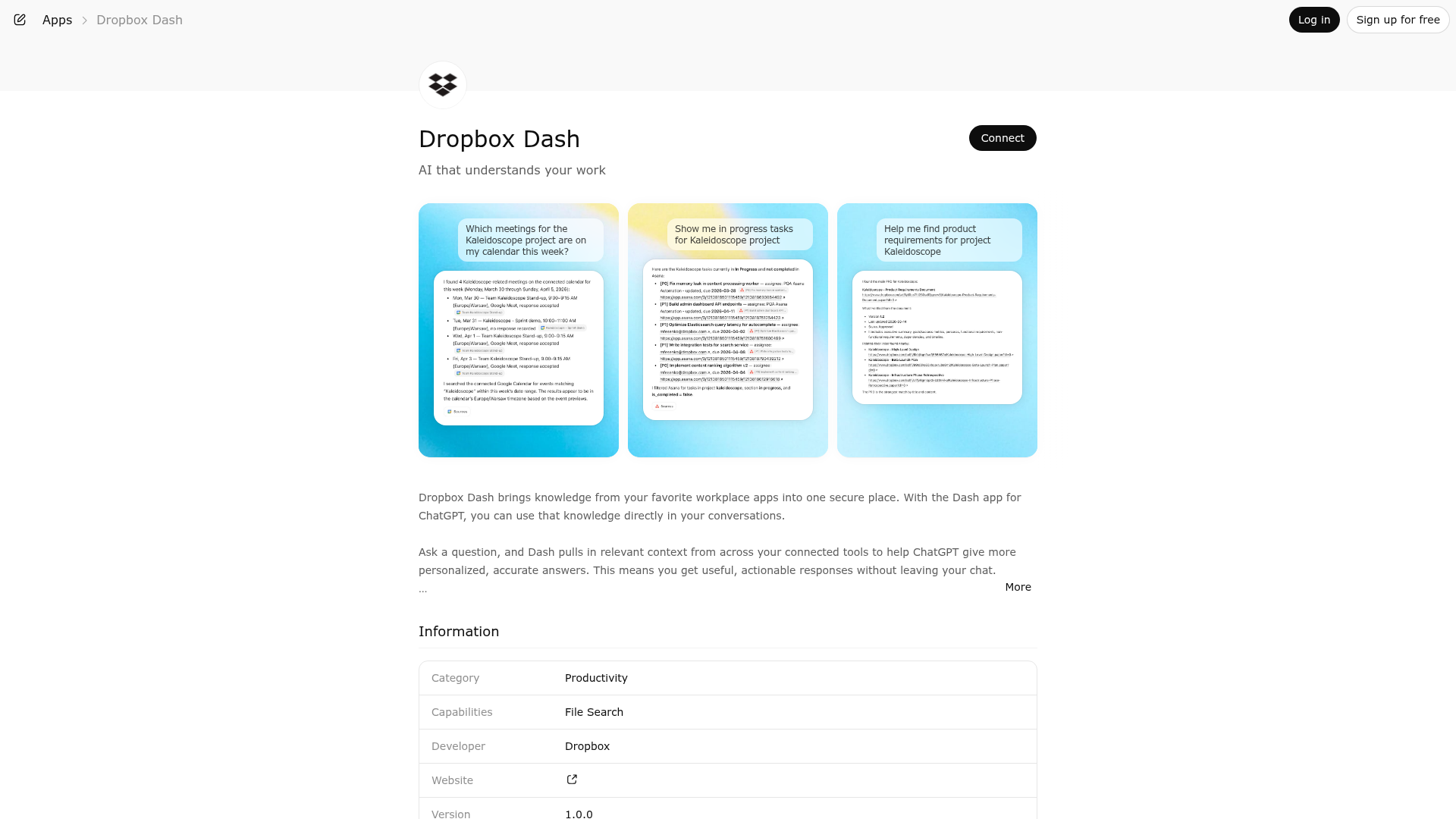 Screenshot of Dropbox Dash website