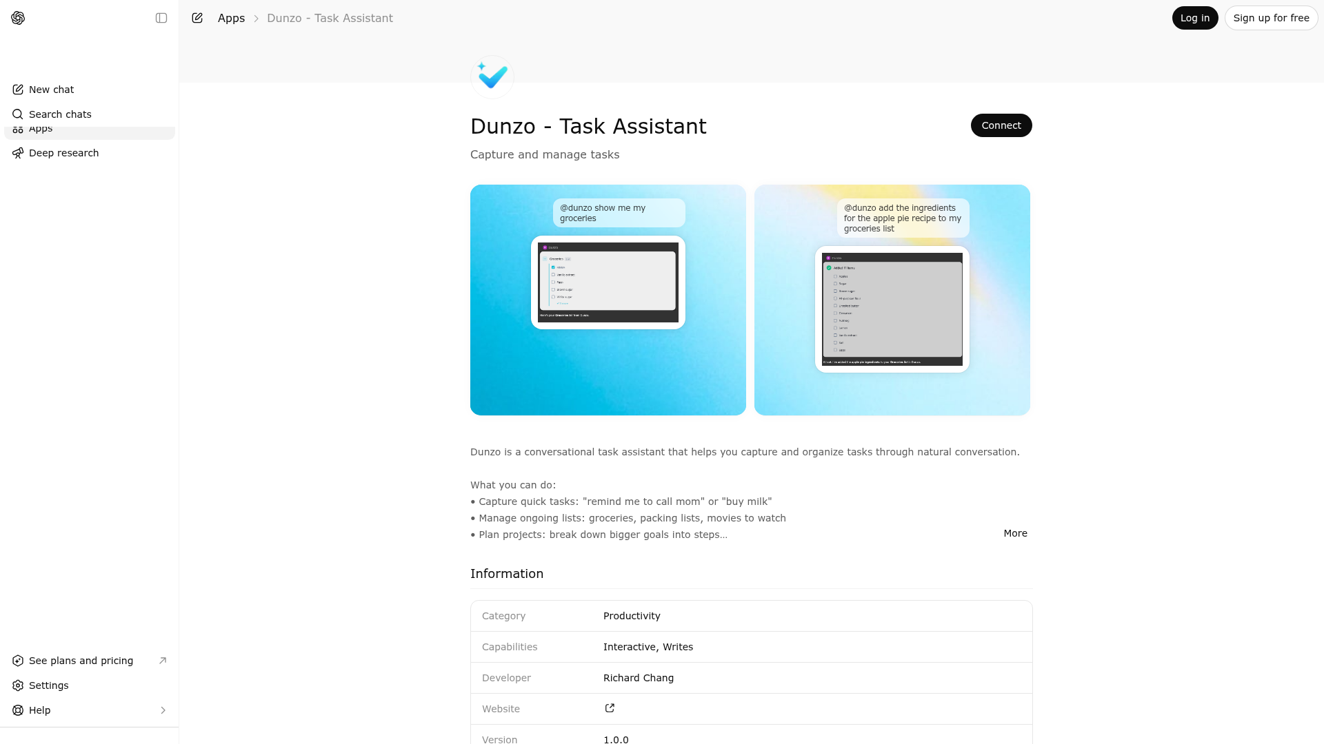 Screenshot of Dunzo - Task Assistant website