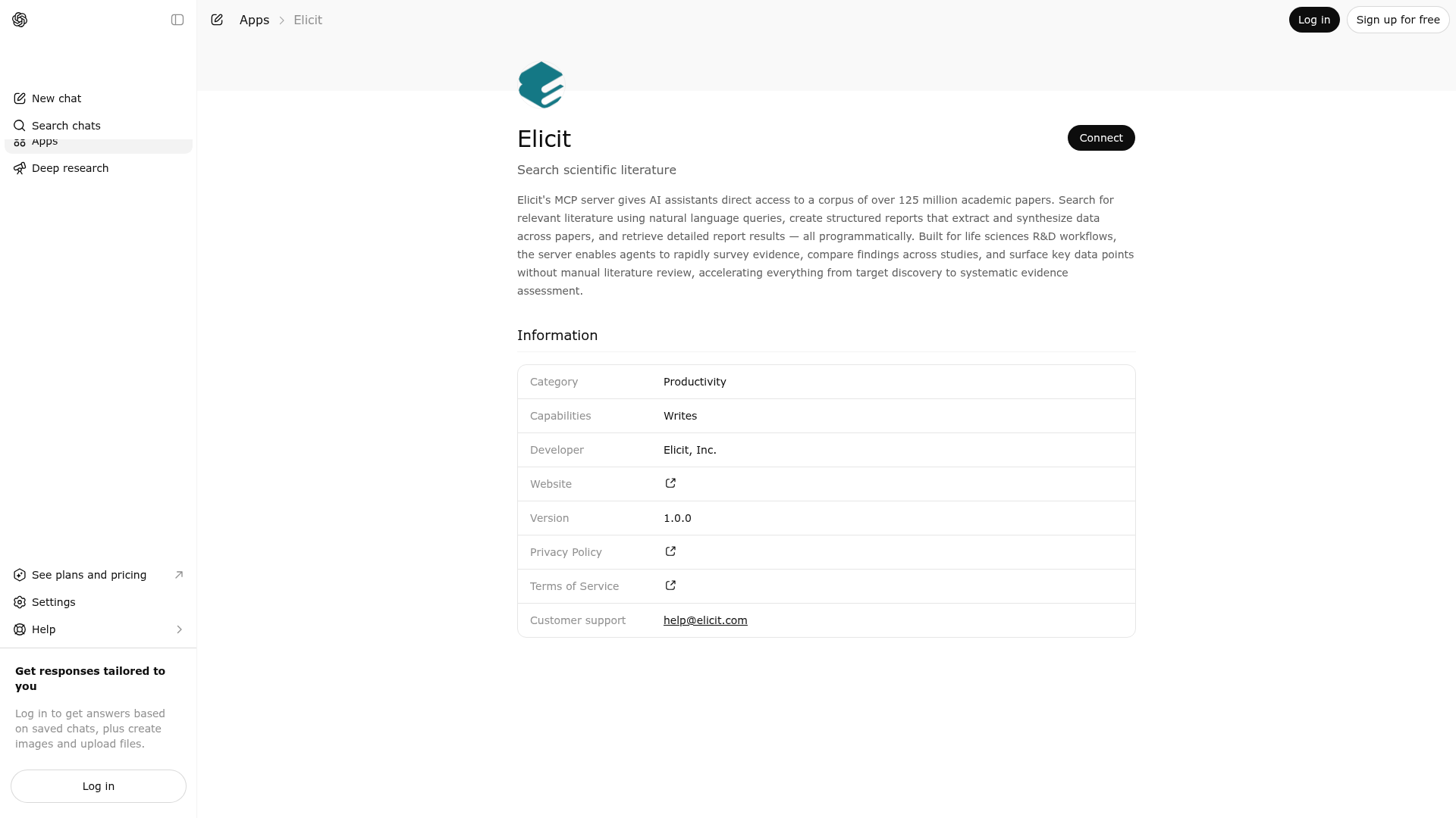 Screenshot of Elicit website
