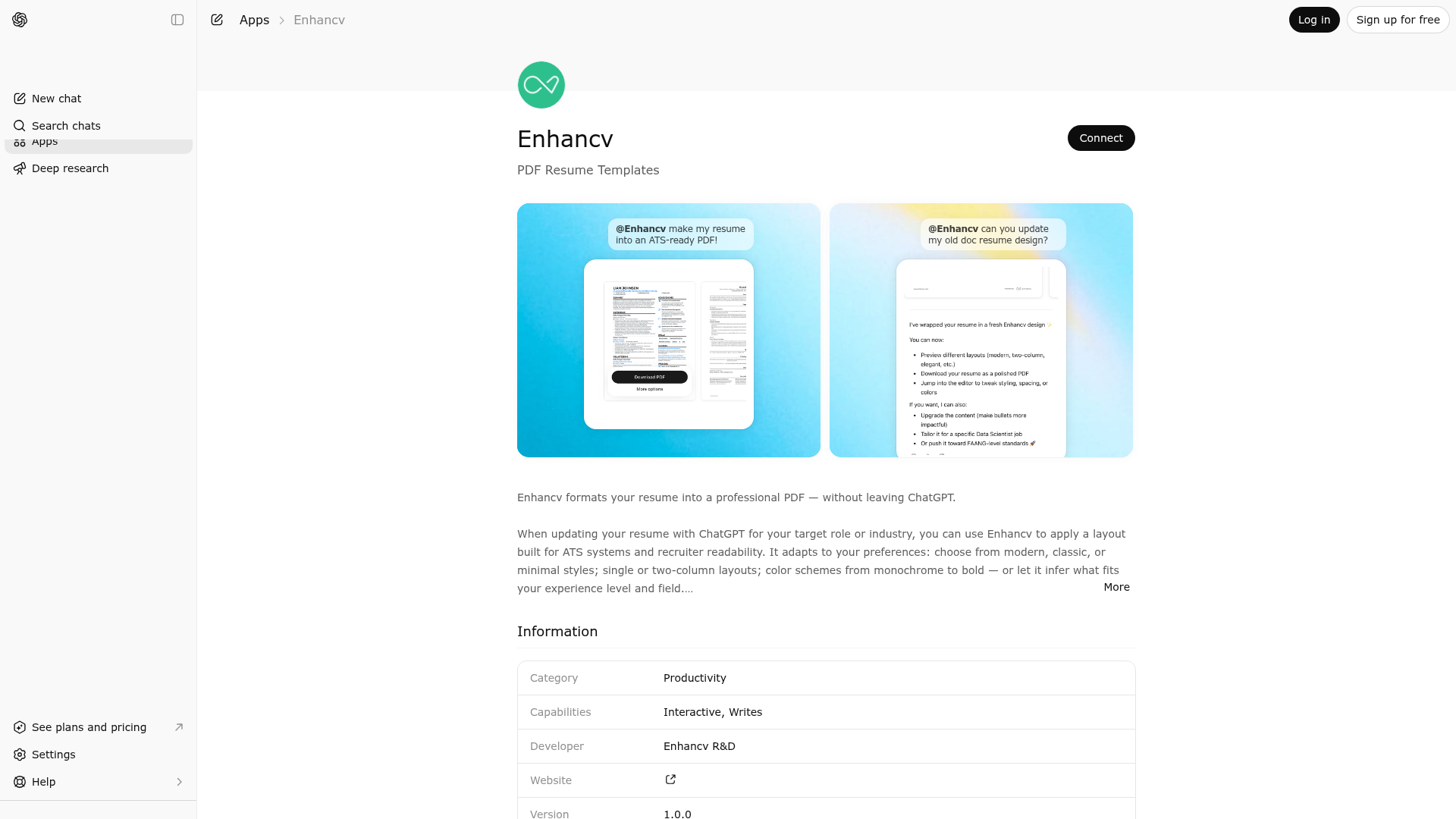Screenshot of Enhancv website