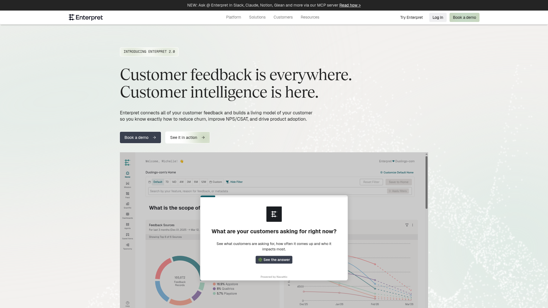 Screenshot of Enterpret Wisdom website