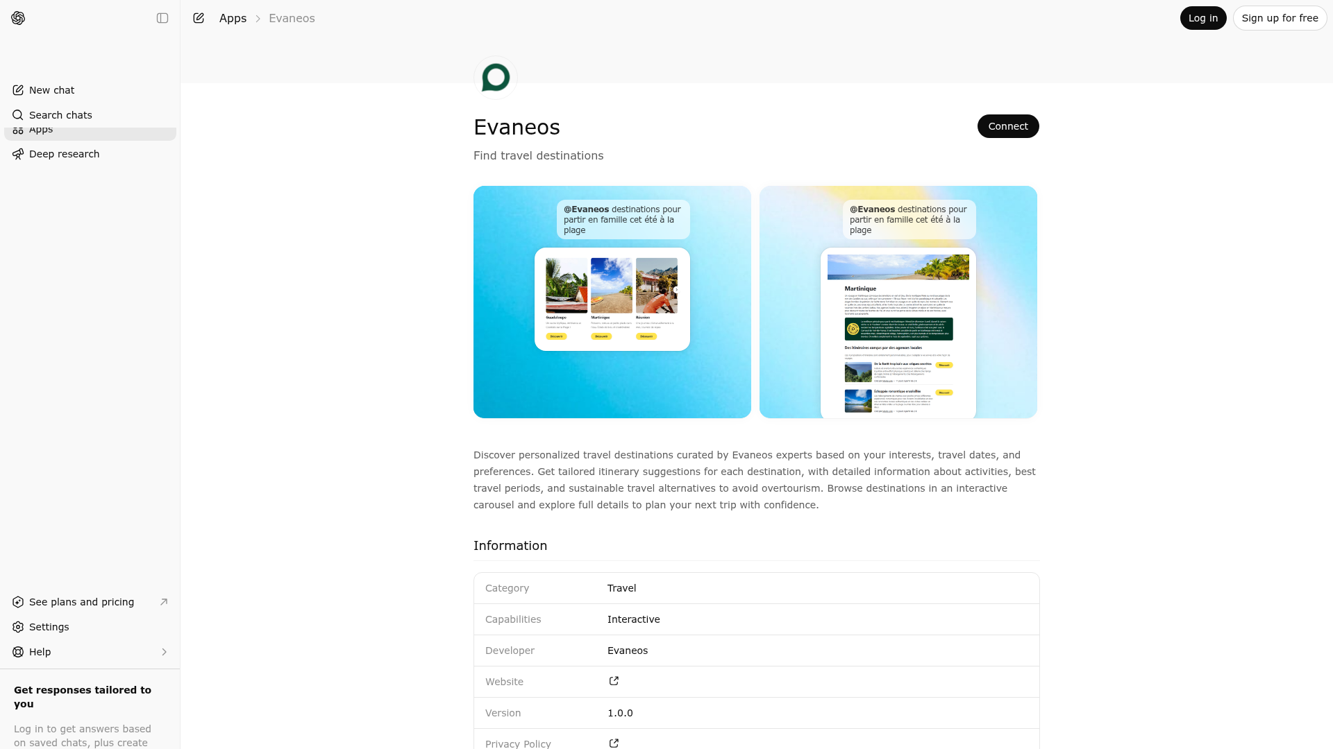 Screenshot of Evaneos website